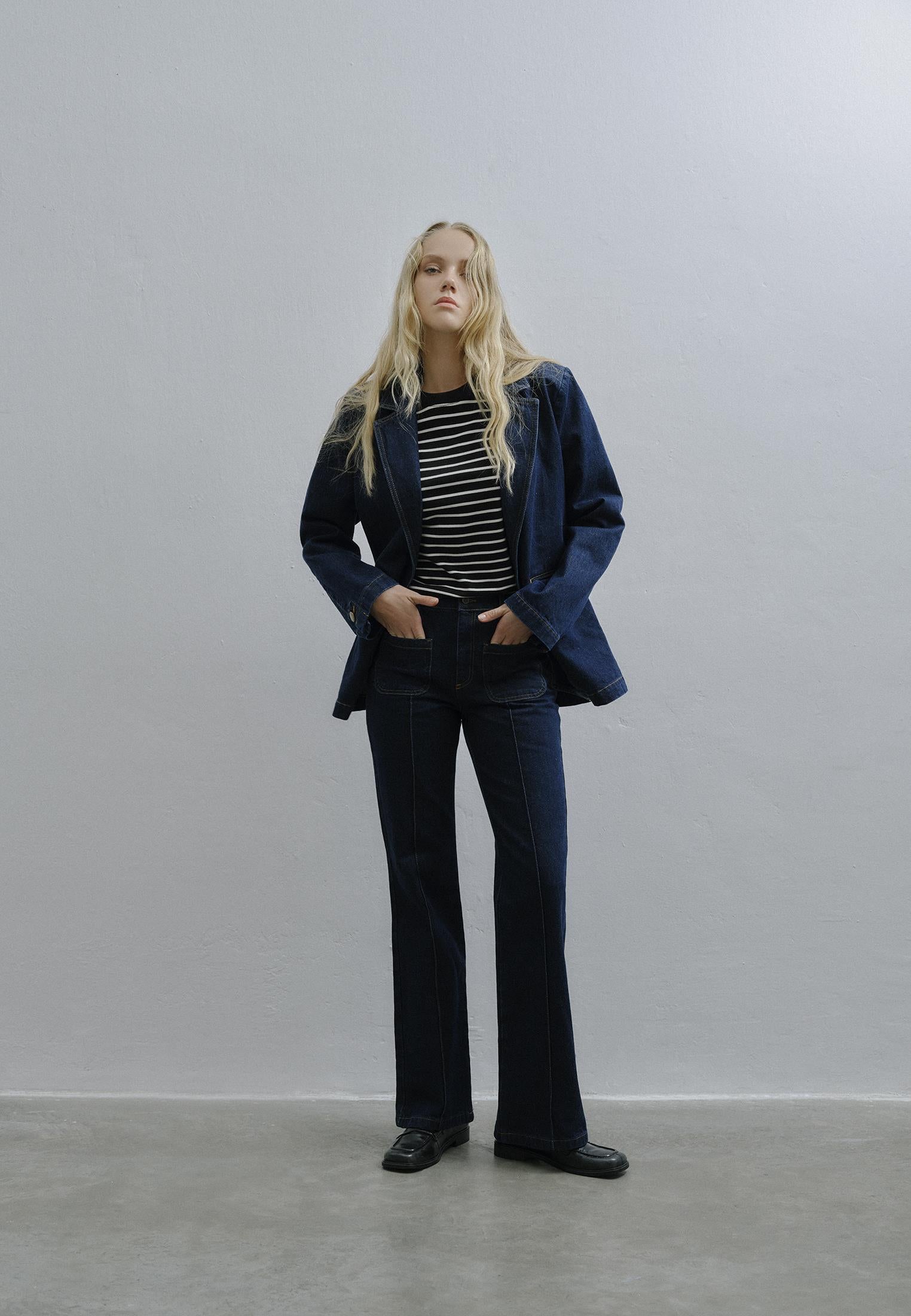 Spanish Leg Pocketed Denim Pants - RAW DENIM