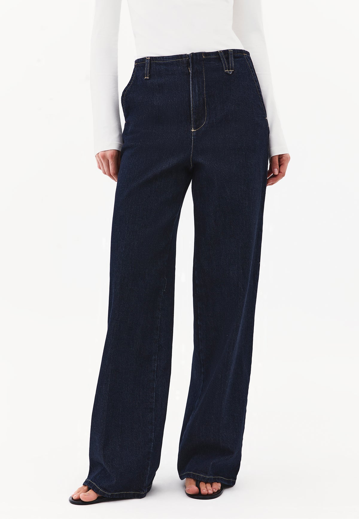 Straight Long High Waist Denim Pants - RAW DENIM