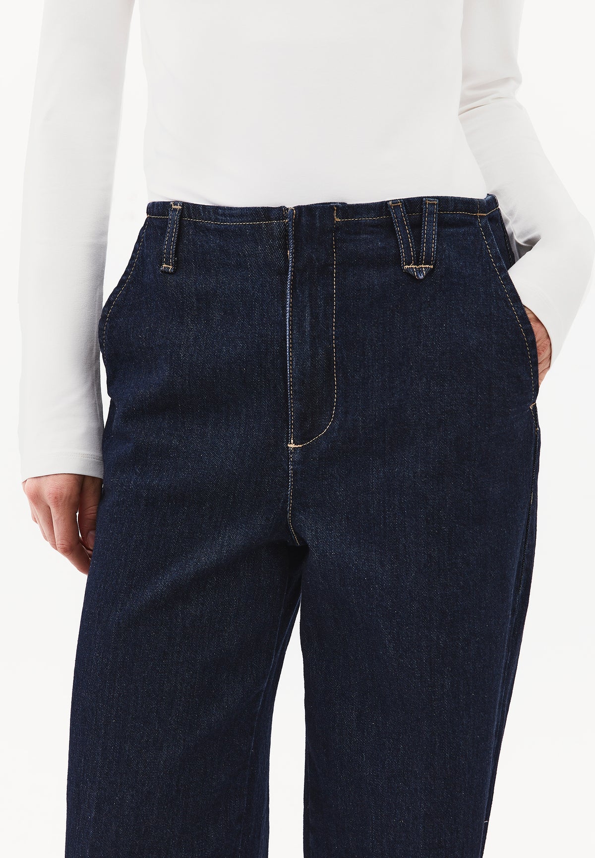 Straight Long High Waist Denim Pants - RAW DENIM
