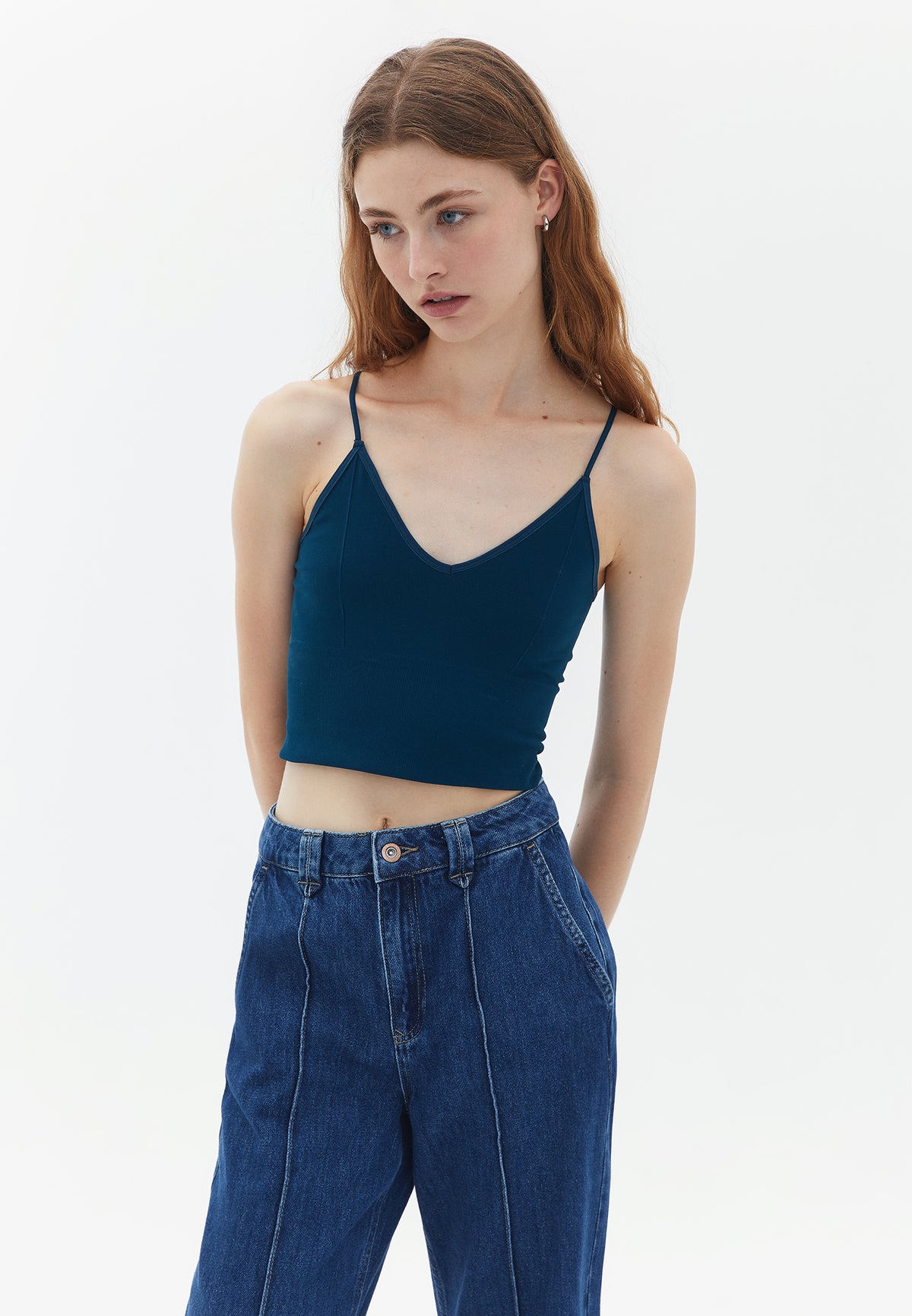 Seamless Camisole With V Neck And Straps - REFLECTING POND