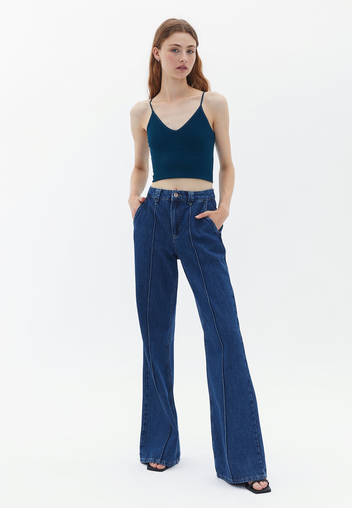 Seamless Camisole With V Neck And Straps - REFLECTING POND