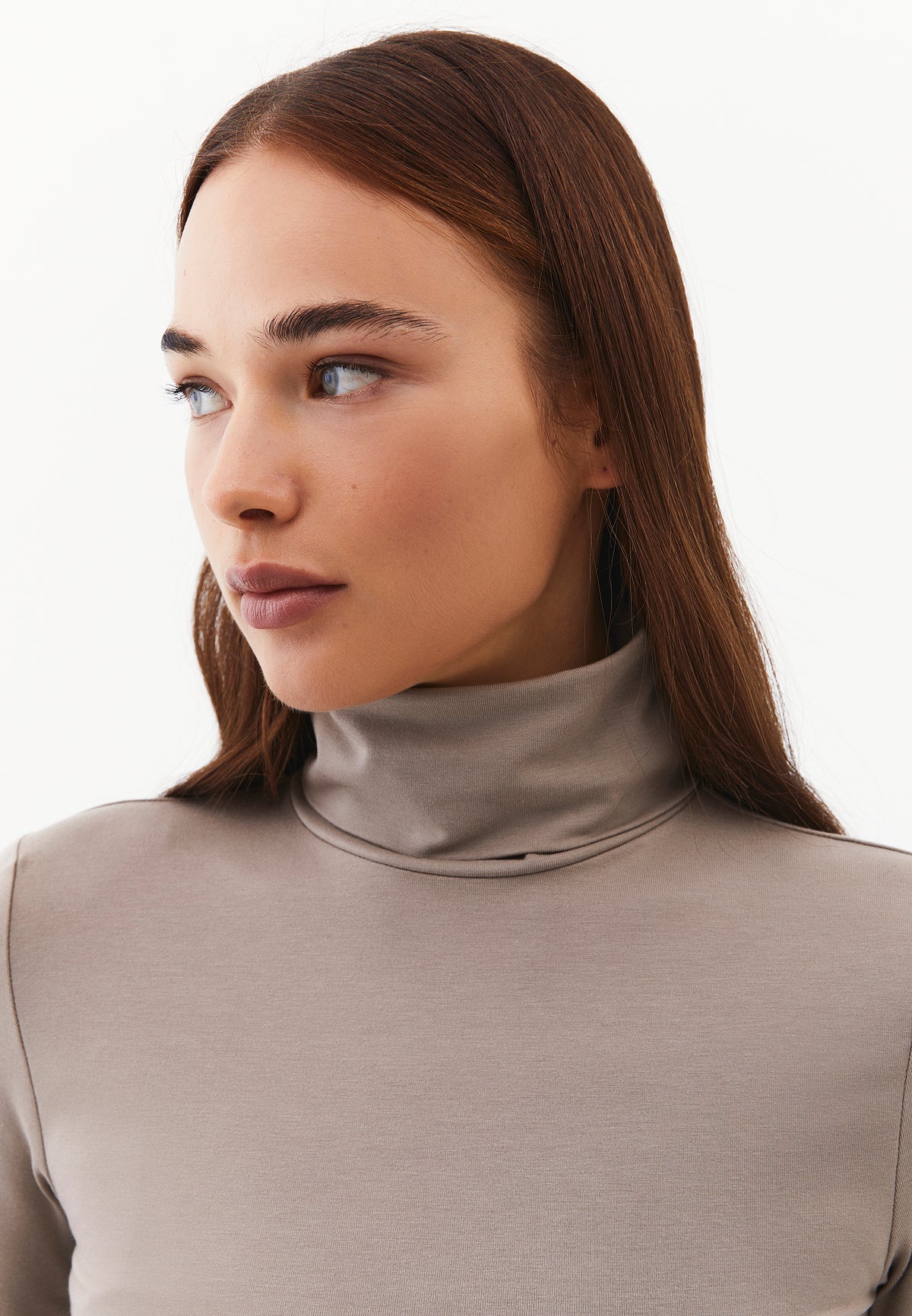 Turtleneck Long Sleeve Bodycon Top - ROASTED CASHEW