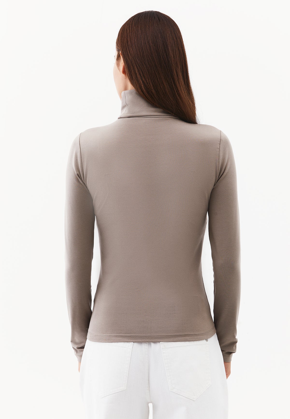 Turtleneck Long Sleeve Bodycon Top - ROASTED CASHEW