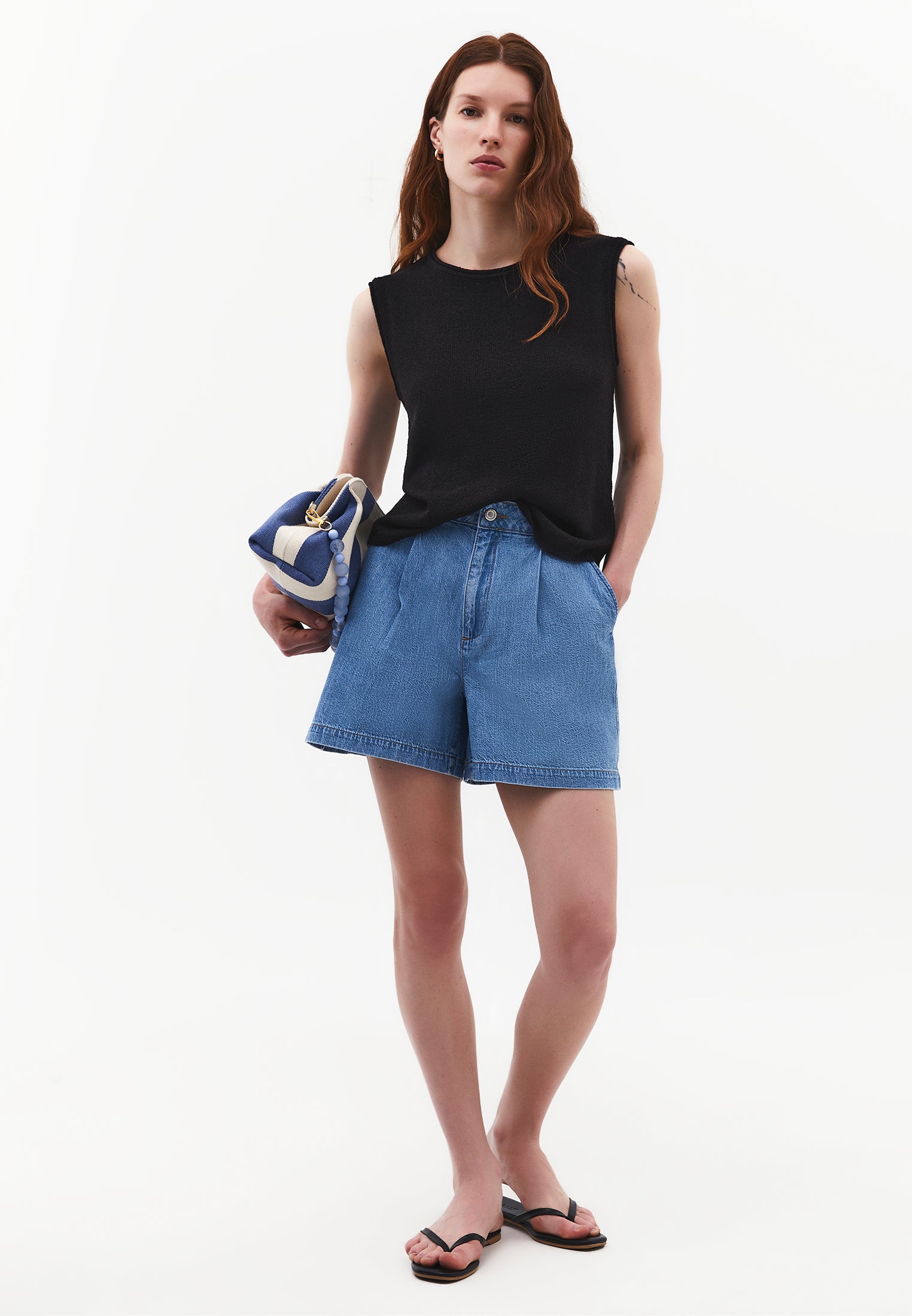 High Waist Pleated Shorts - RODEO BLUE DENIM