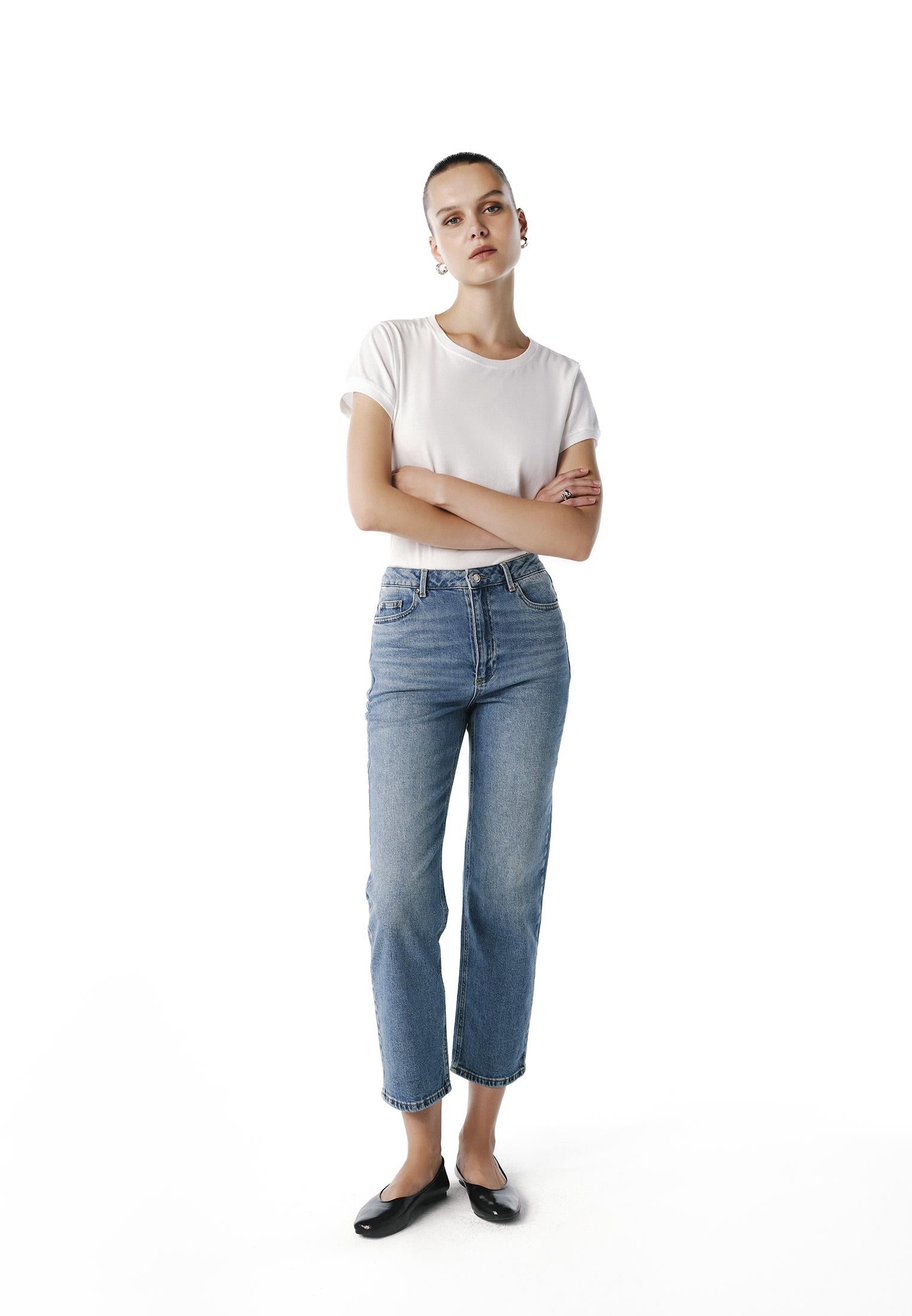 High Waist Straight Leg Pants - RODEO BLUE DENIM