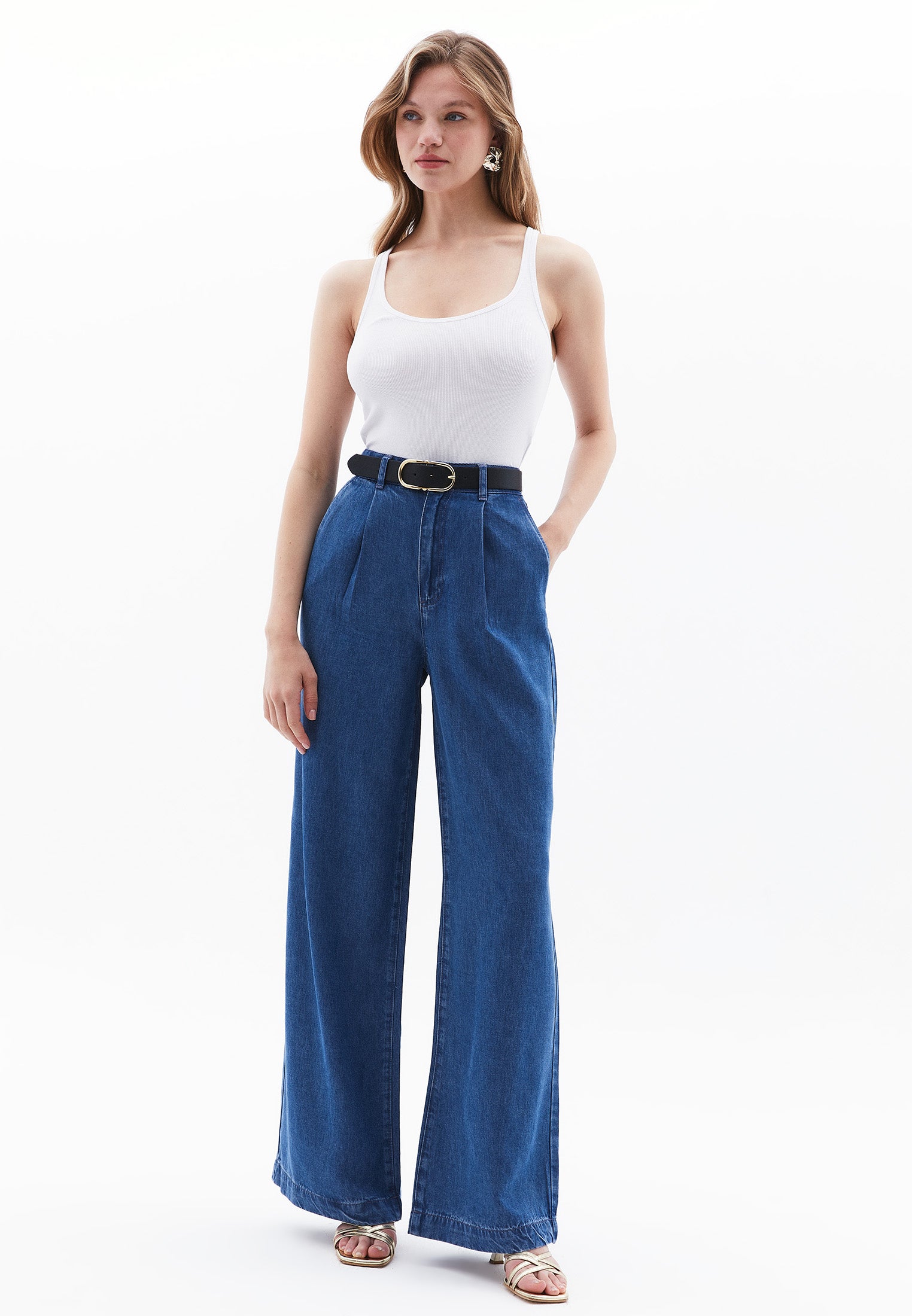 Pleated Lyocell Pants - RODEO BLUE DENIM