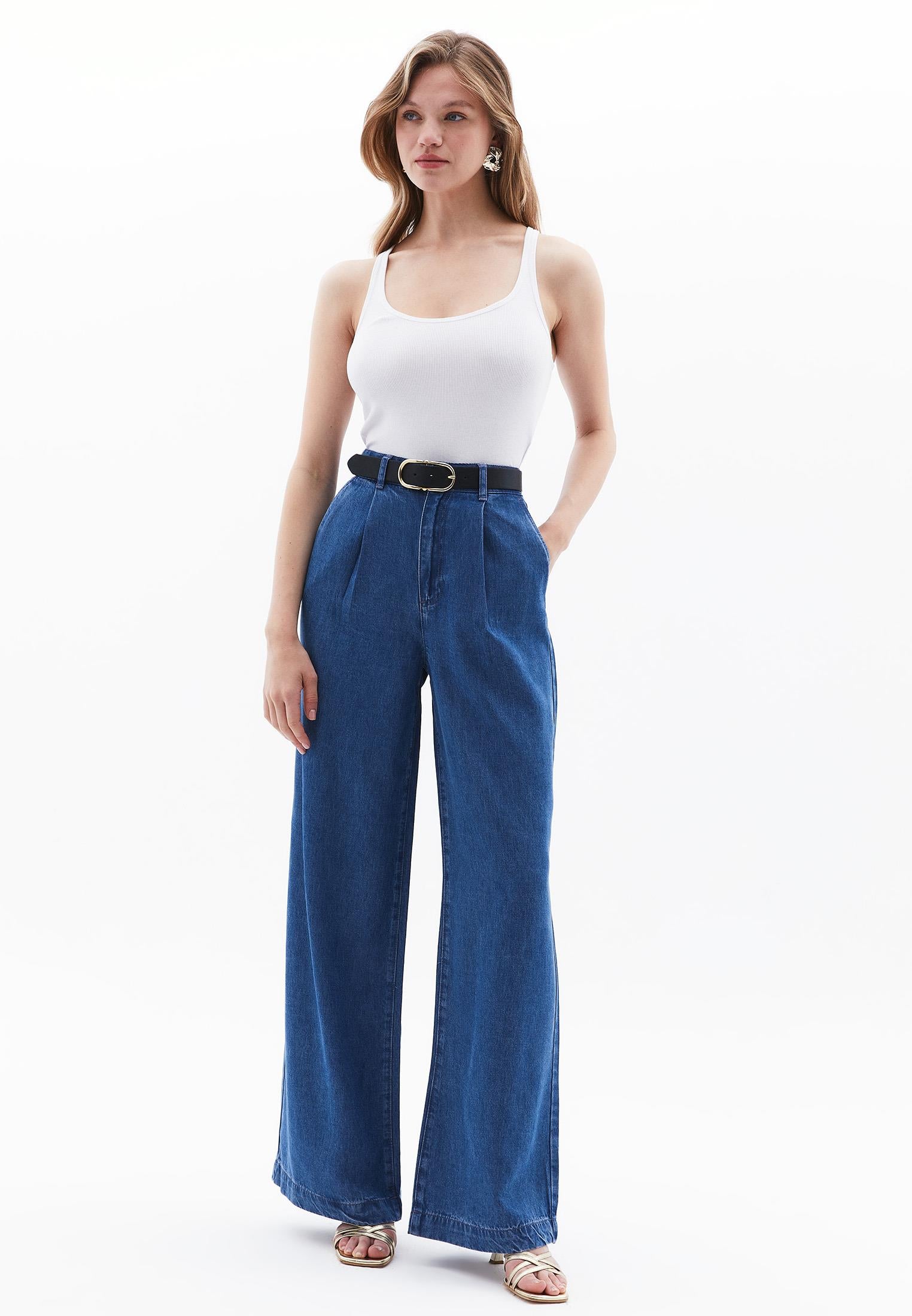 Pleated Lyocell Pants - RODEO BLUE DENIM