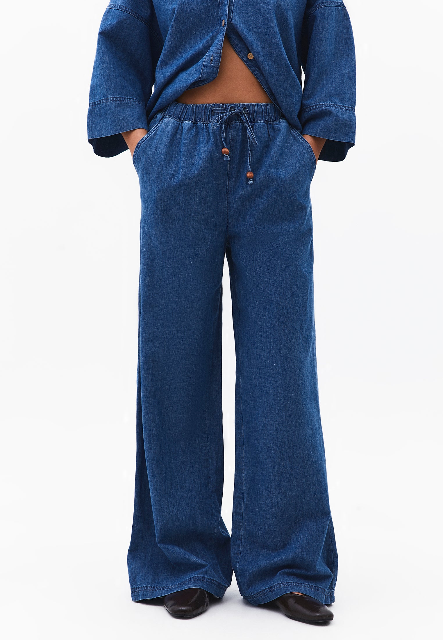 High Waist Wide Leg Denim Pants - RODEO BLUE DENIM