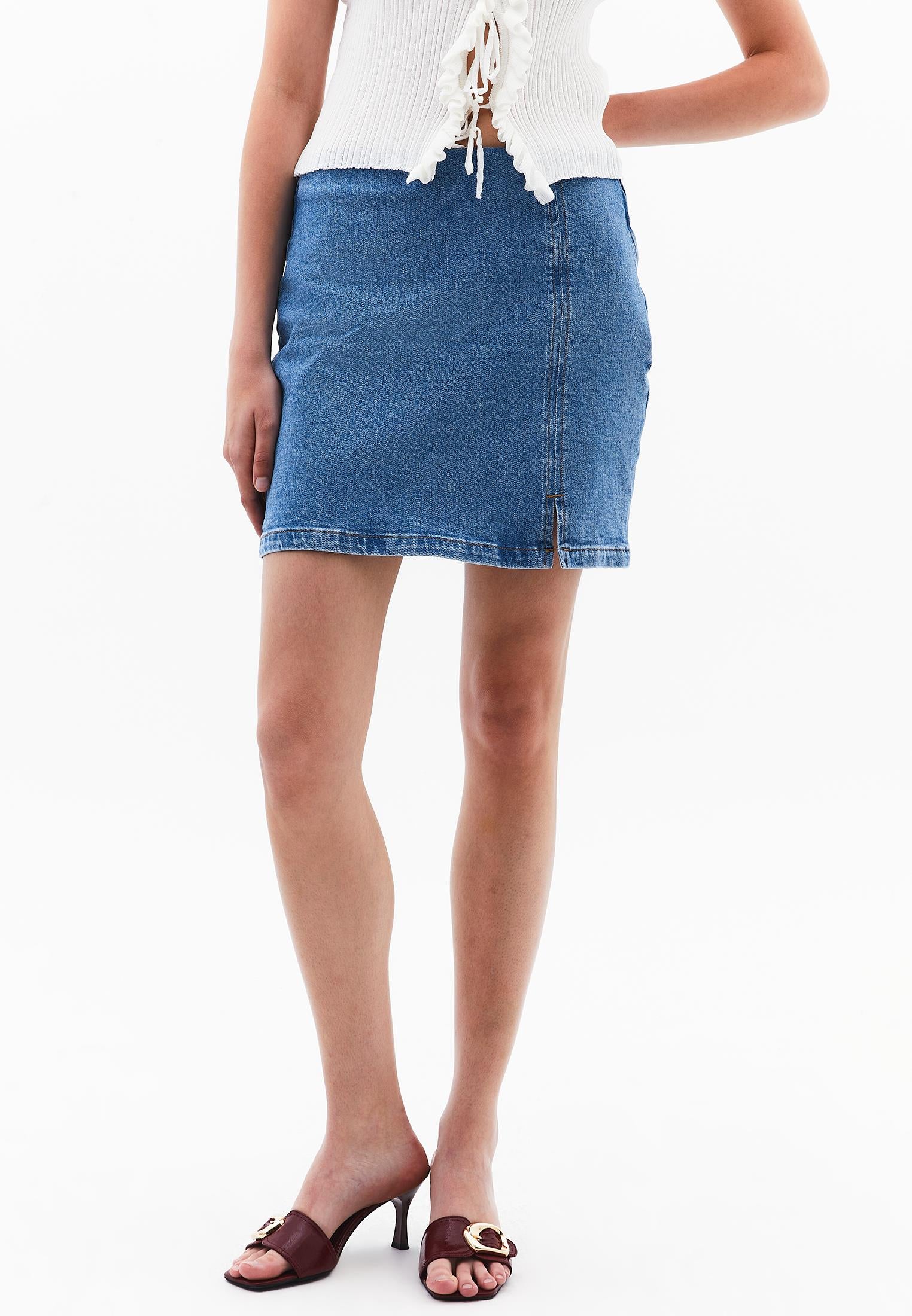 Short Skirt With Slit - RODEO BLUE DENIM