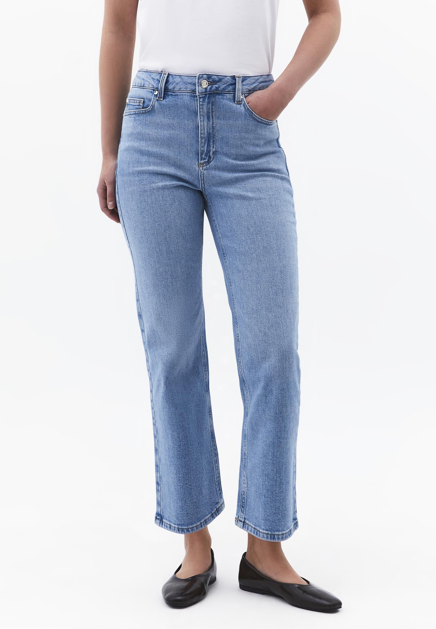 High Waist Straight Leg Pants With Pocket Detail - RODEO BLUE DENIM