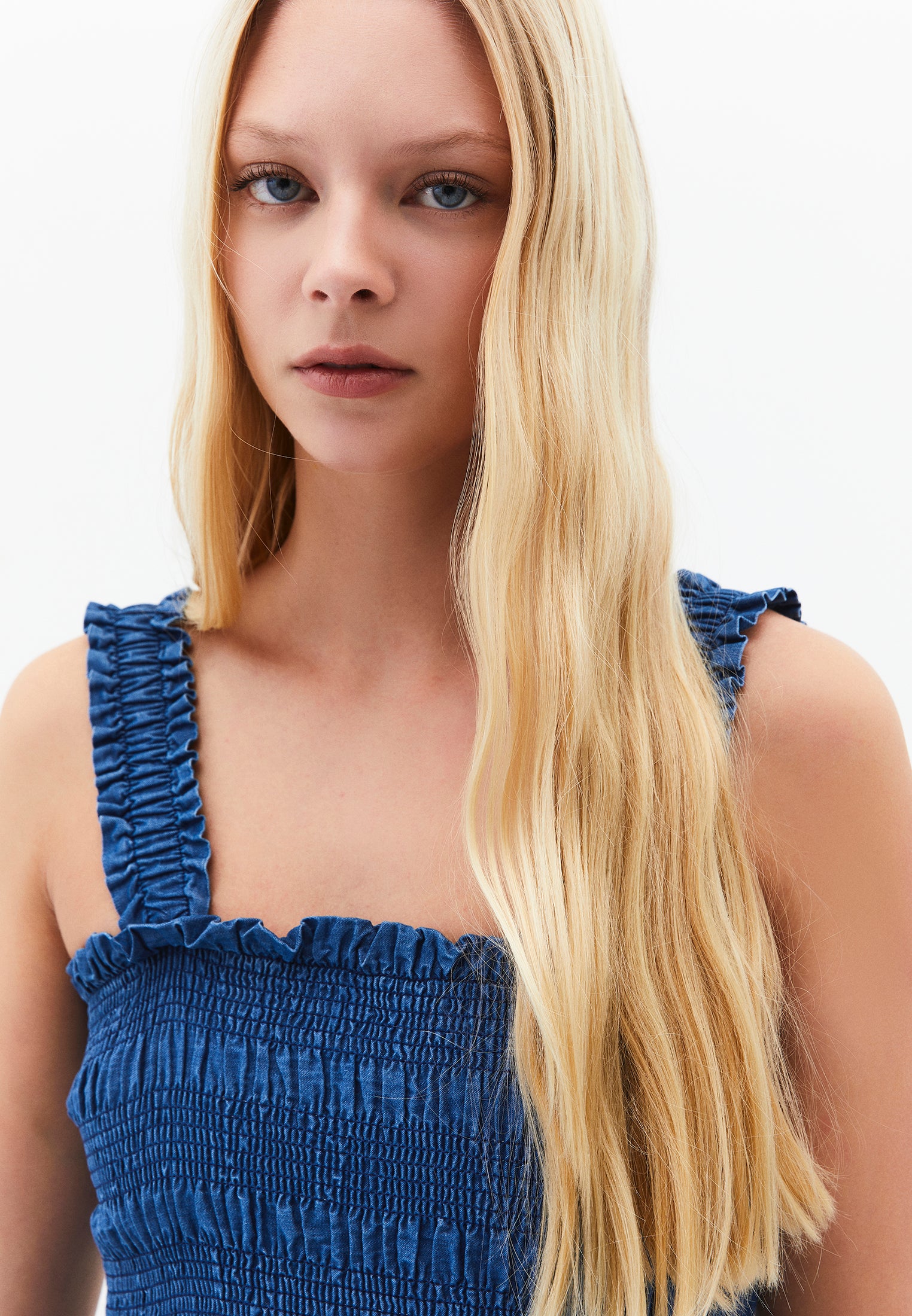 Square Neck Long Smocked Dress - RODEO BLUE DENIM