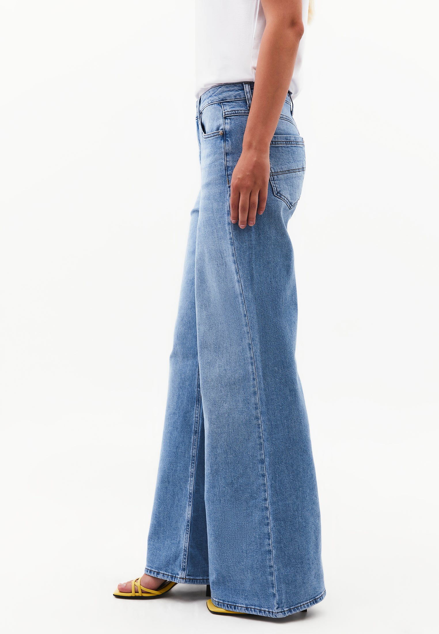 Wide Leg High Waist Five Pocket Denim Pants - RODEO BLUE DENIM