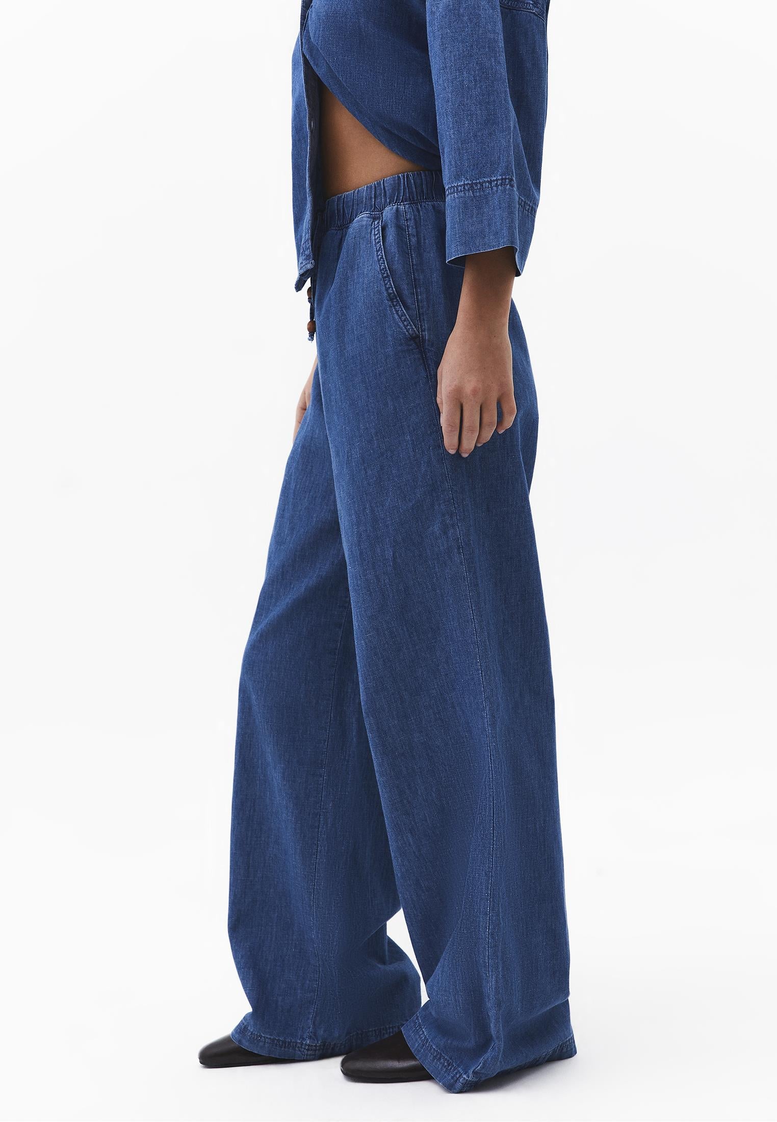 High Waist Wide Leg Denim Pants - RODEO BLUE DENIM