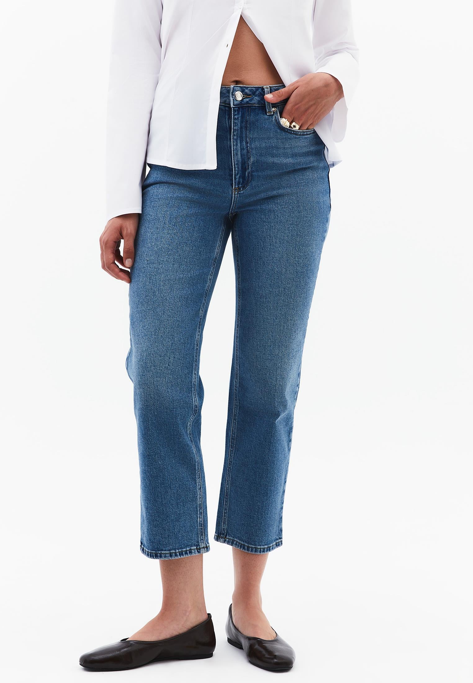 High Waist Straight Leg Pants - RODEO BLUE DENIM