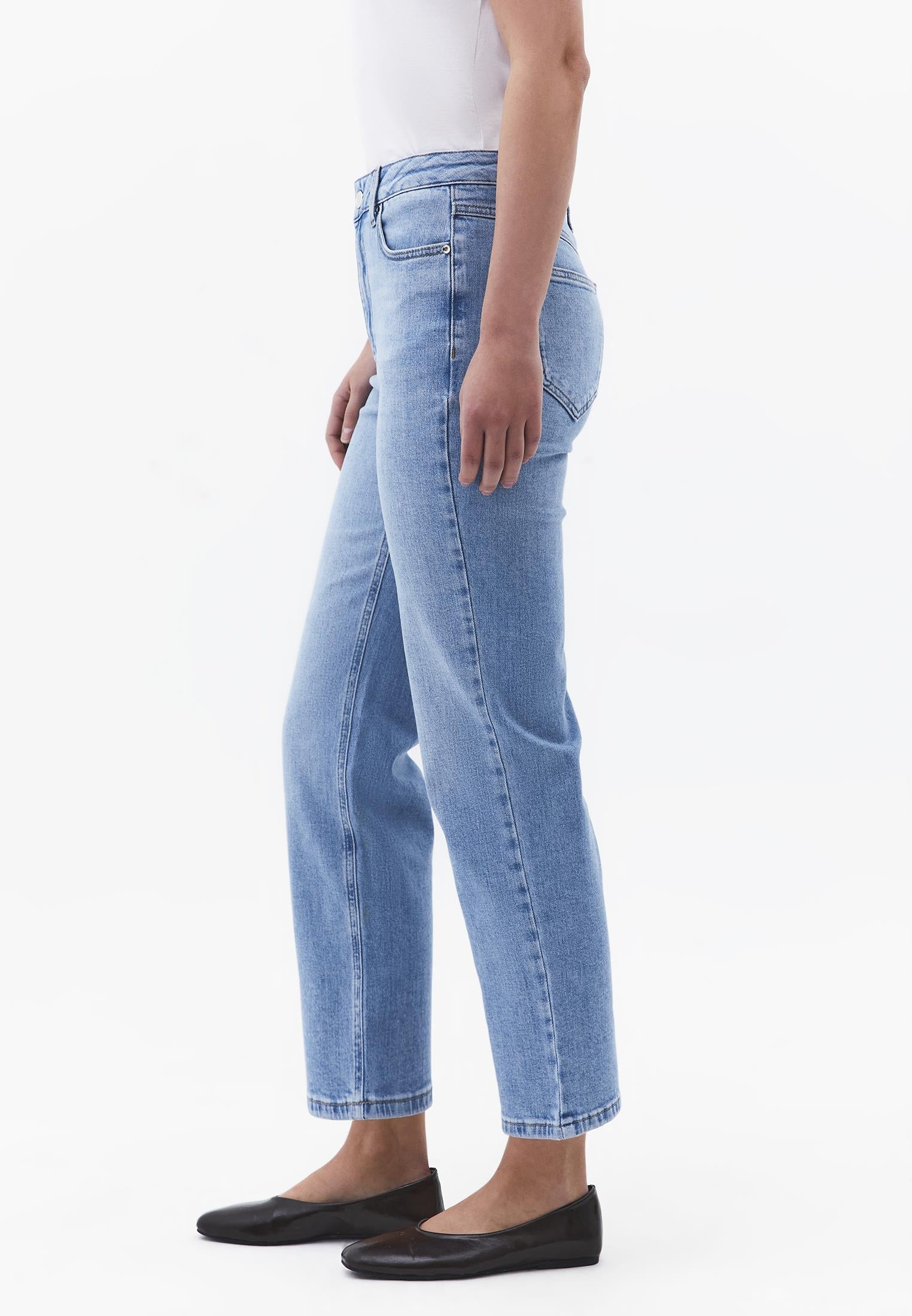 High Waist Straight Leg Pants With Pocket Detail - RODEO BLUE DENIM