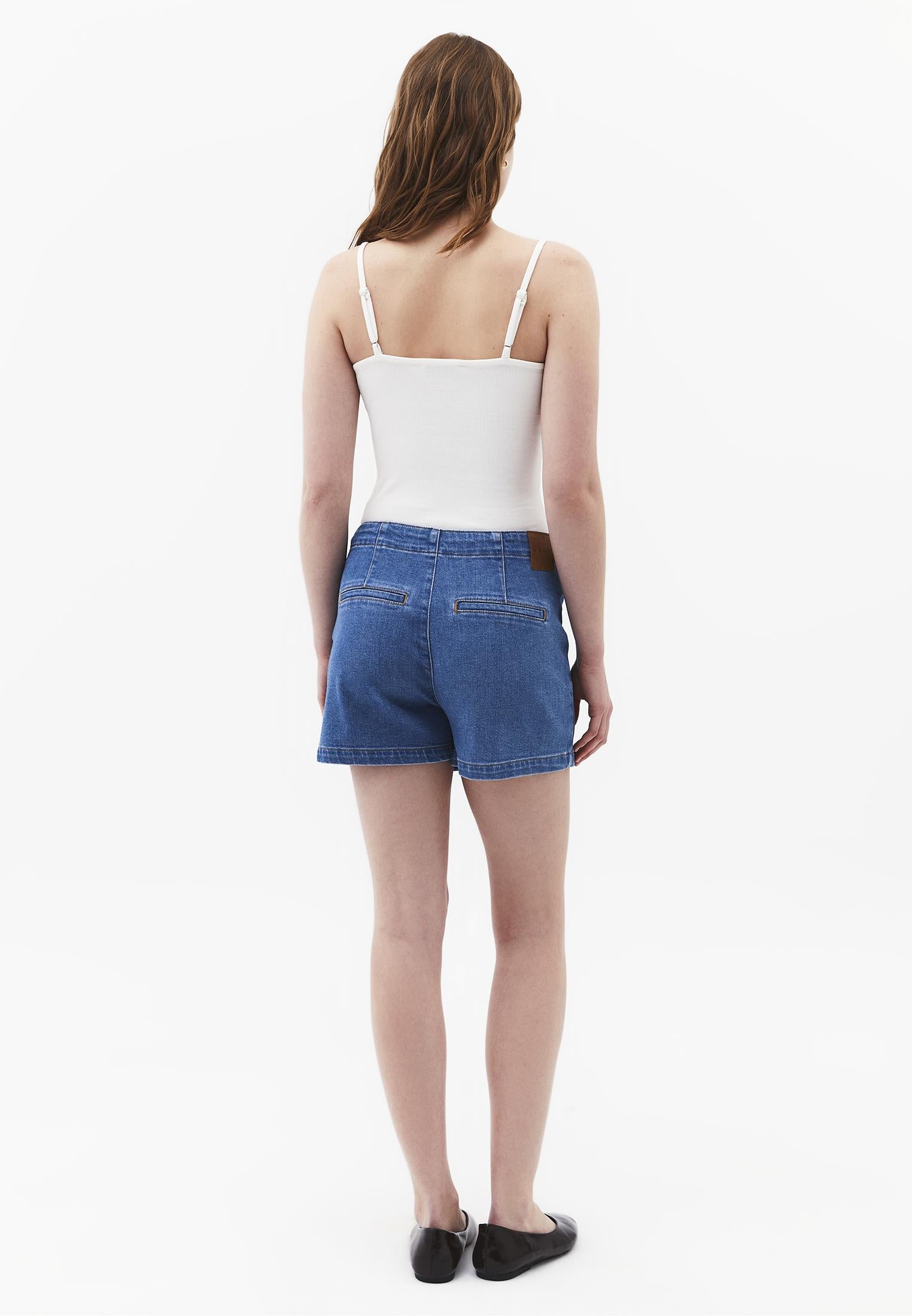 Ultra High Waist Tie-Around A-Line Denim Shorts - RODEO BLUE DENIM
