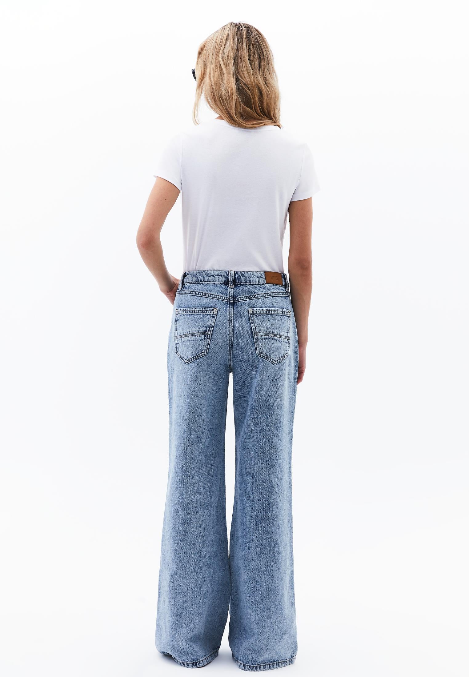 High Waist Wide Leg Denim Pants - RODEO BLUE DENIM