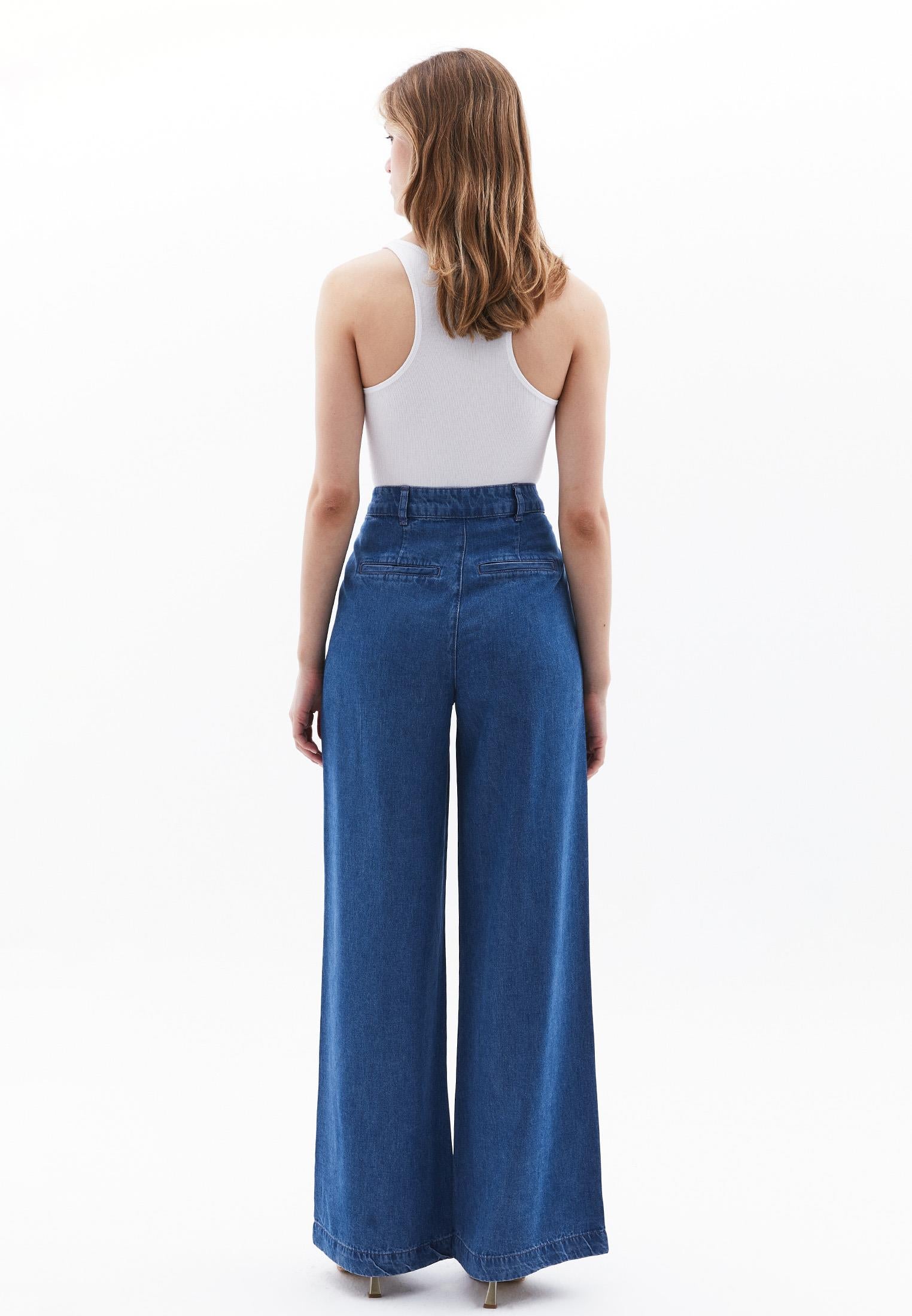 Pleated Lyocell Pants - RODEO BLUE DENIM
