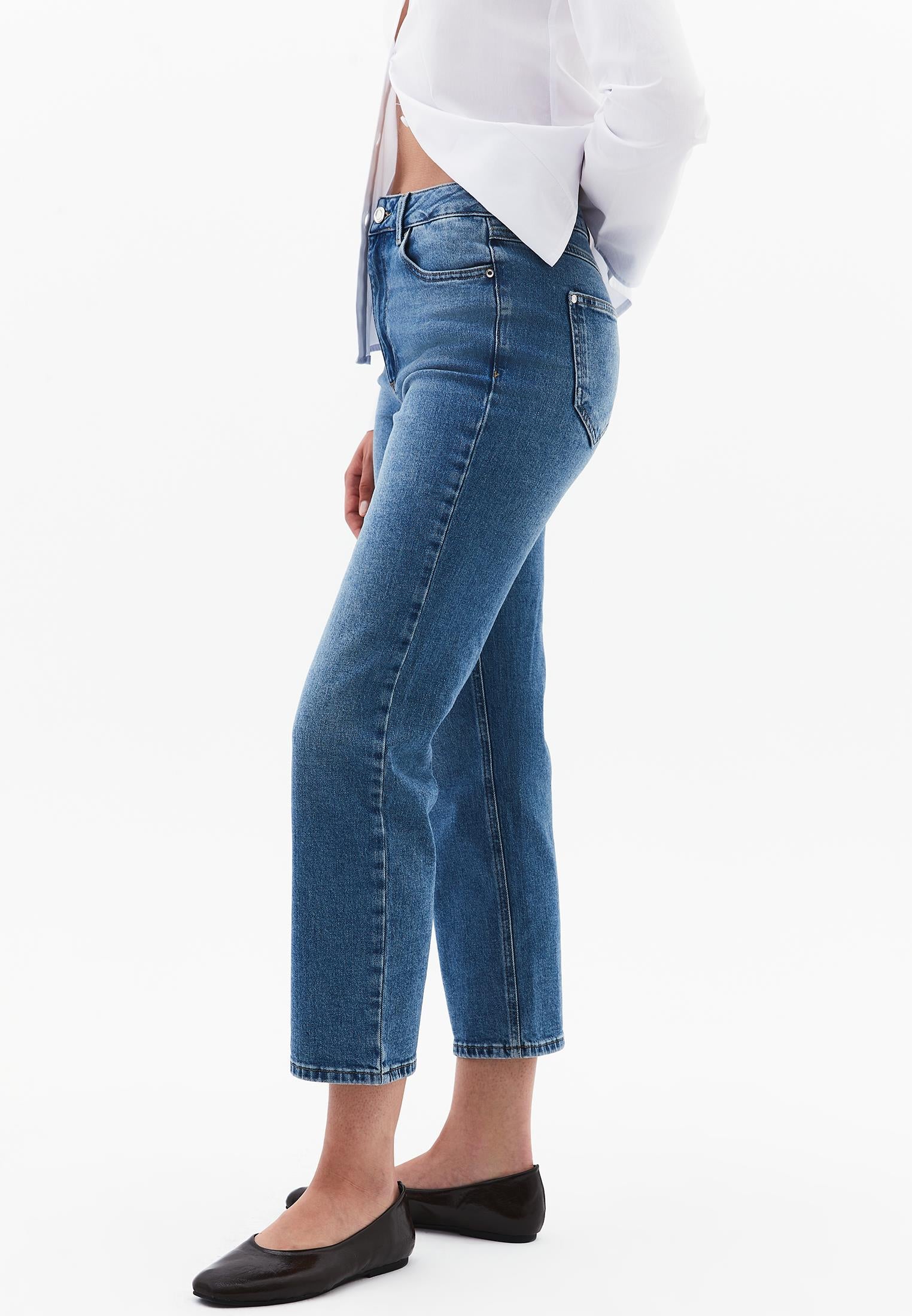 High Waist Straight Leg Pants - RODEO BLUE DENIM