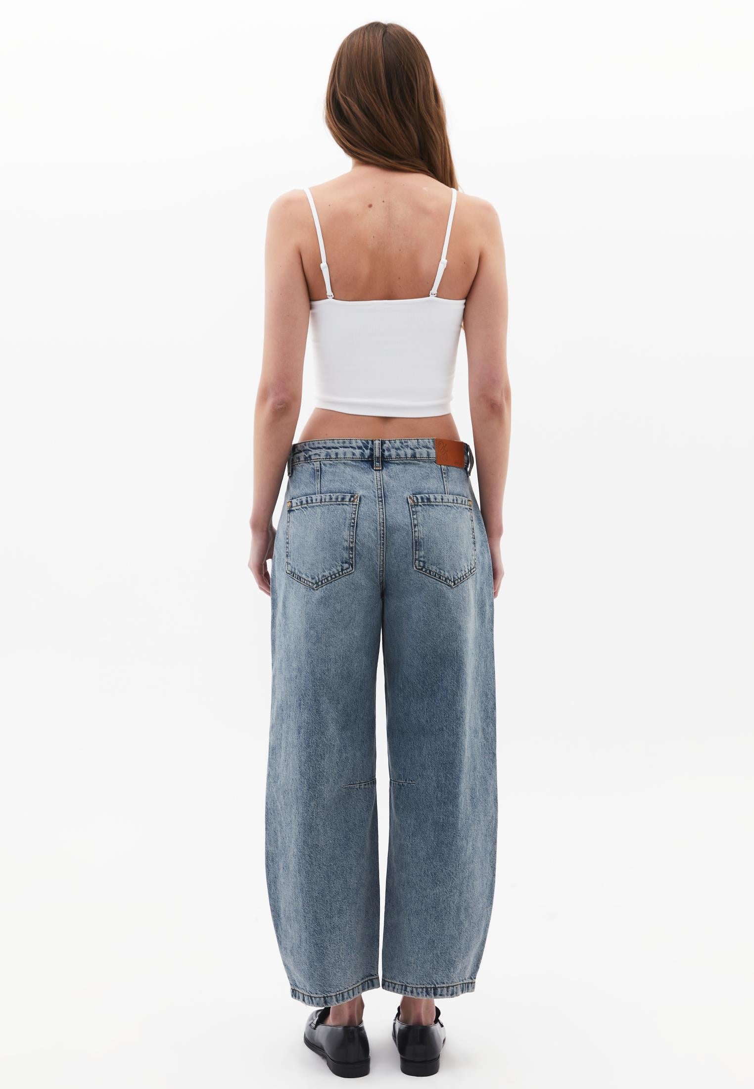 Barrel Leg Trousers With Cut Details - RODEO BLUE DENIM