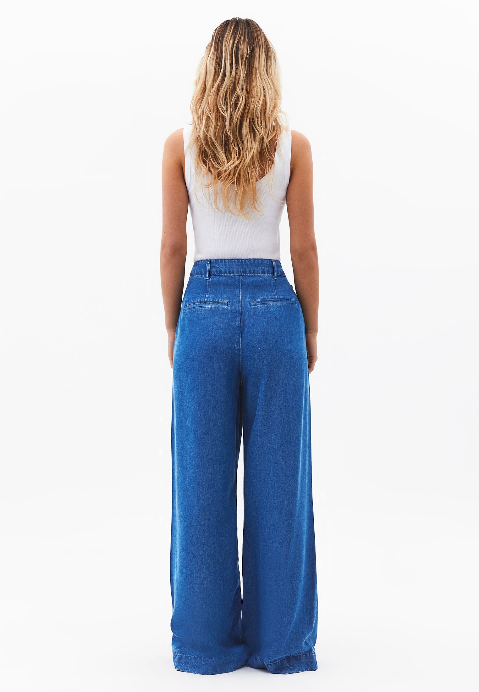 Wide Leg Regular Waist Pleated Trousers - RODEO BLUE DENIM