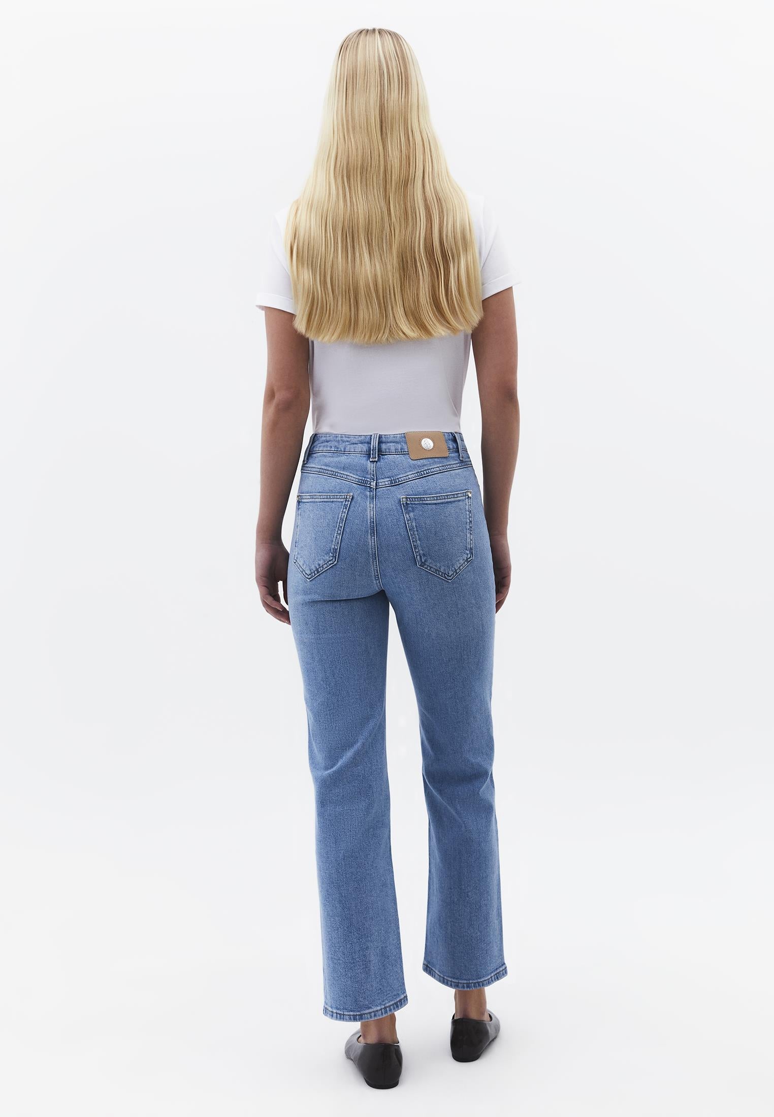 High Waist Straight Leg Pants With Pocket Detail - RODEO BLUE DENIM