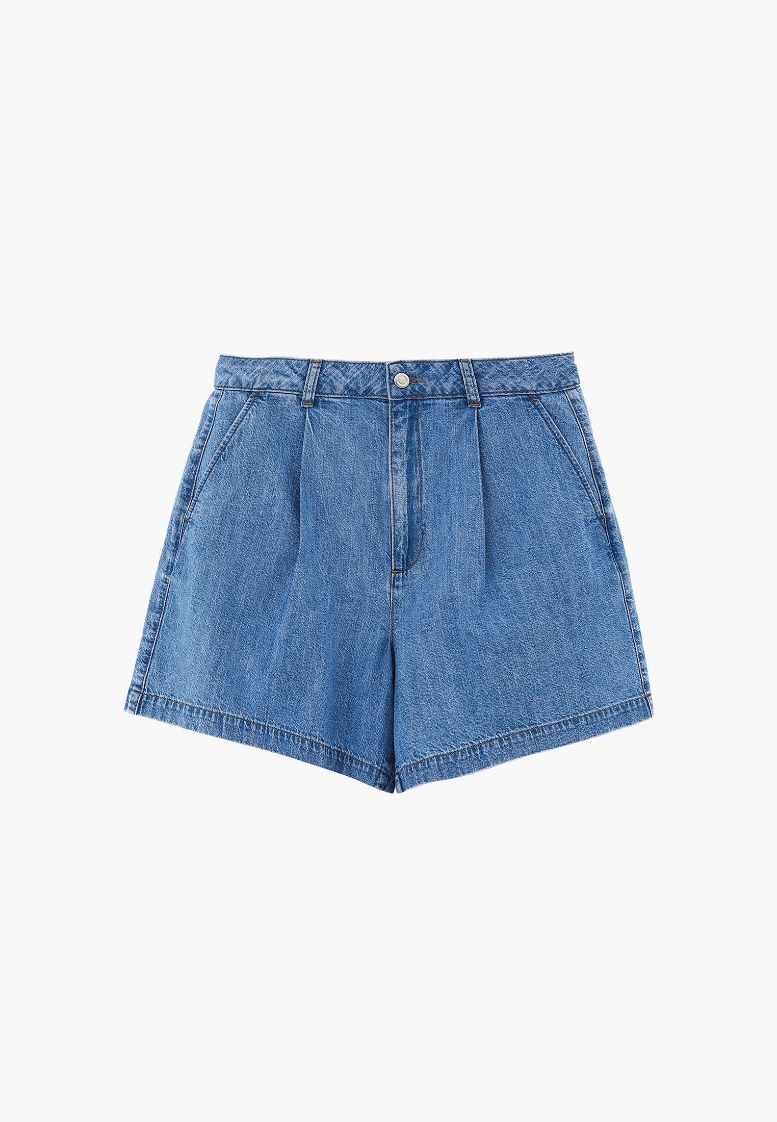 High Waist Pleated Shorts - RODEO BLUE DENIM