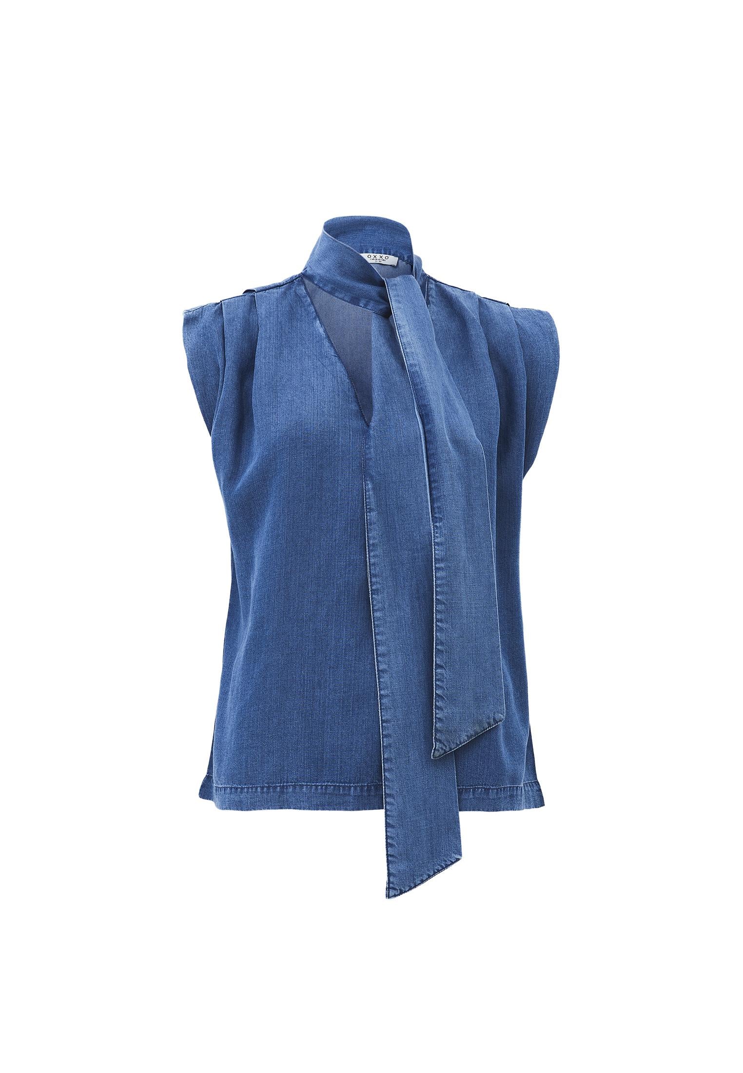 Sleeveless Blouse With Bow Detail - RODEO BLUE DENIM