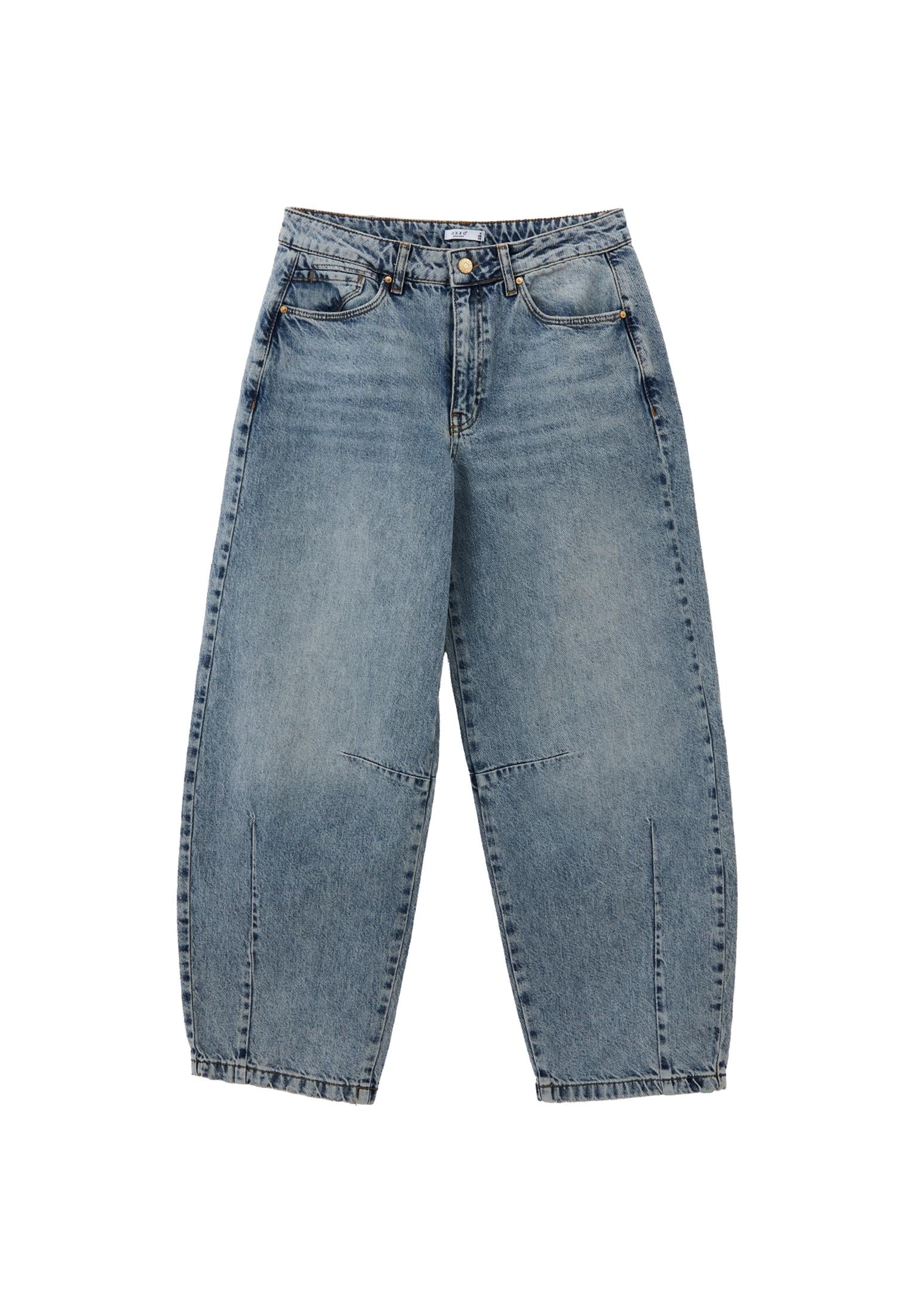 Barrel Leg Trousers With Cut Details - RODEO BLUE DENIM