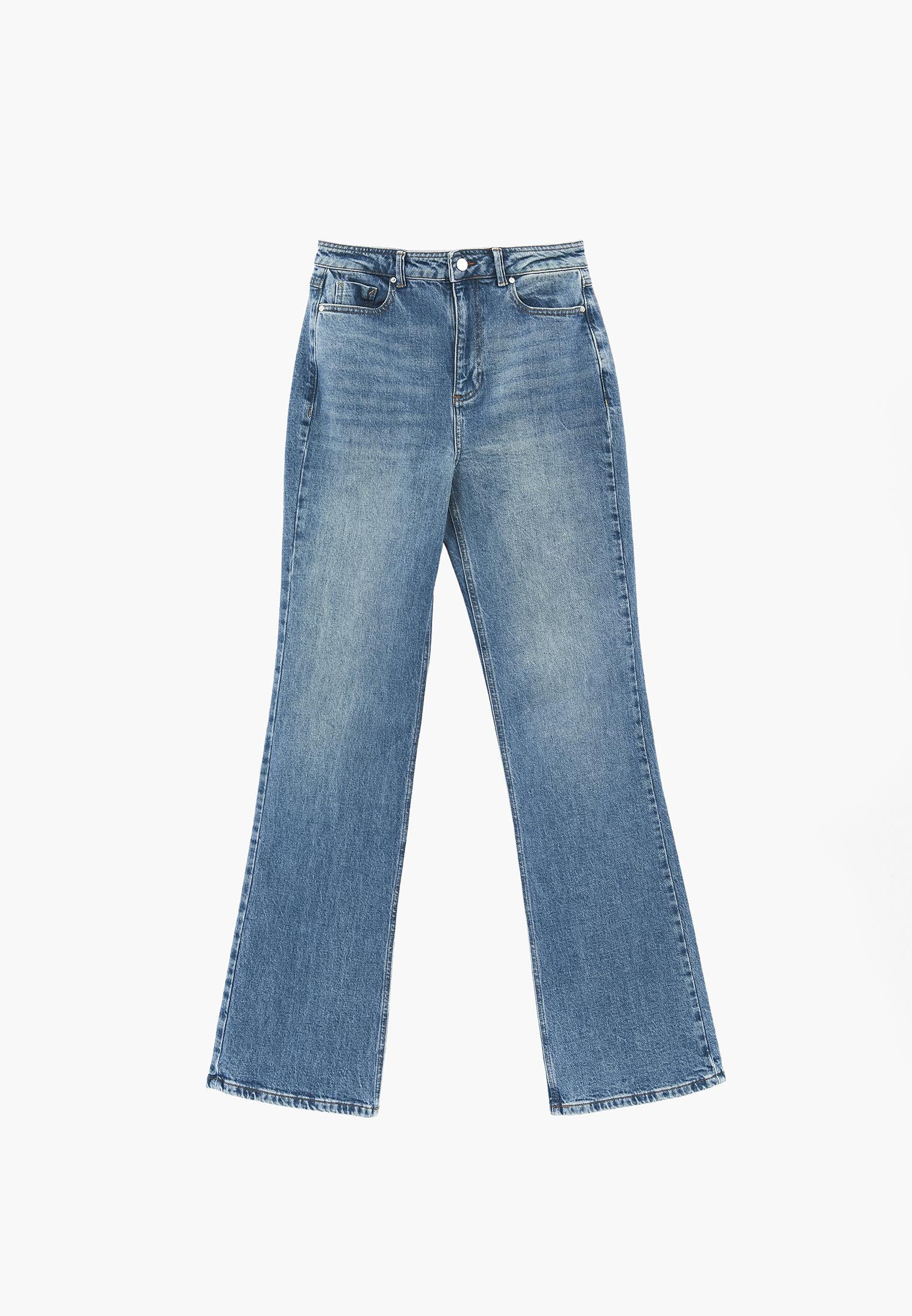 Ultra High Waist Five Pocket Straight Leg Pants - RODEO BLUE DENIM