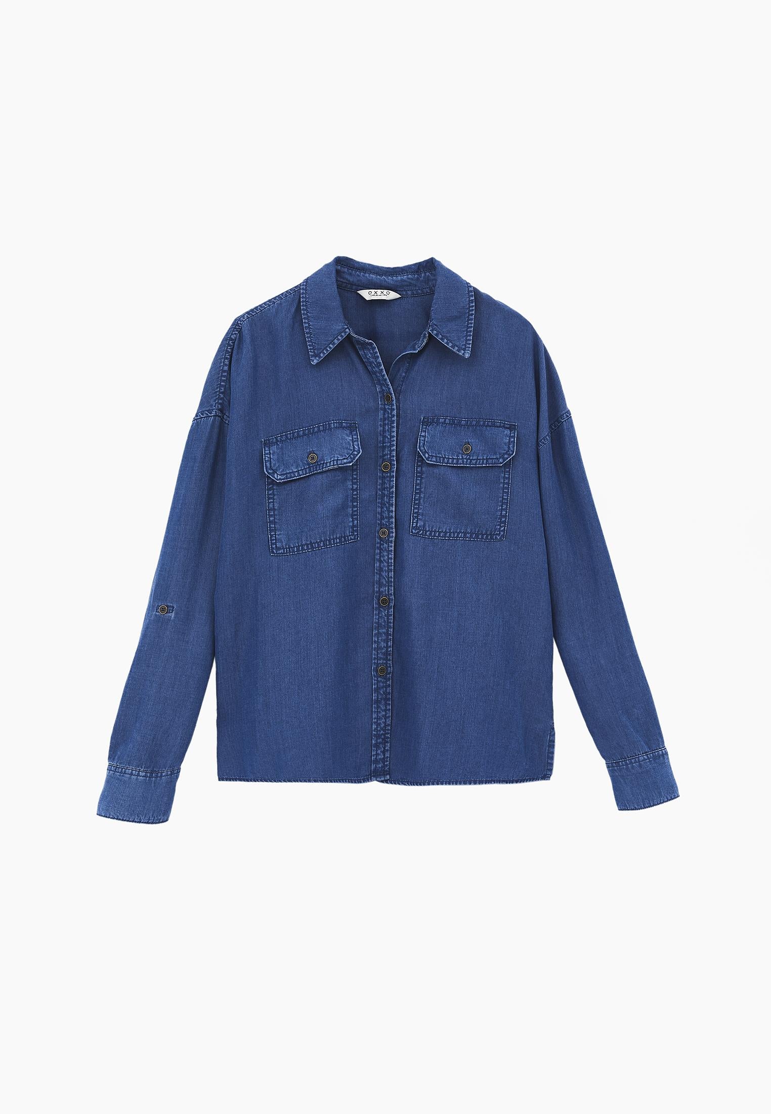 Shirt Collar Long Sleeve Shirt - RODEO BLUE DENIM