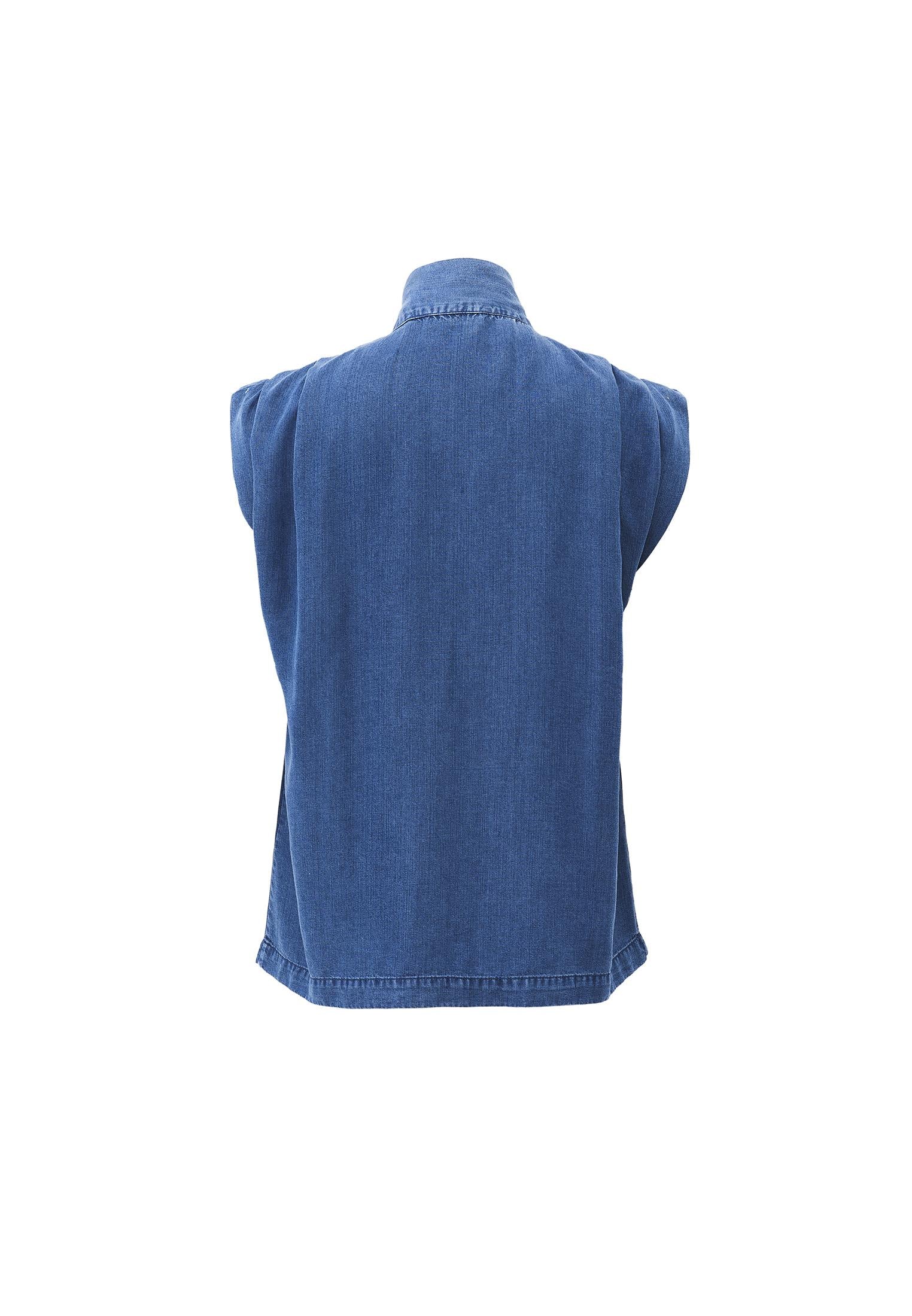 Sleeveless Blouse With Bow Detail - RODEO BLUE DENIM