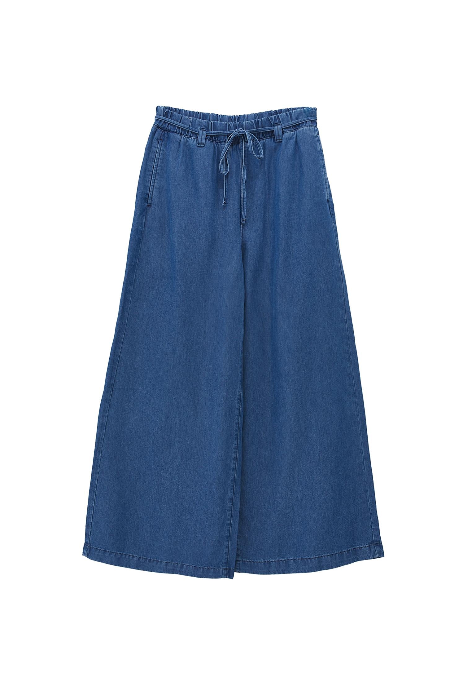Elastic Waist Wide Leg Denim Pants - RODEO BLUE DENIM