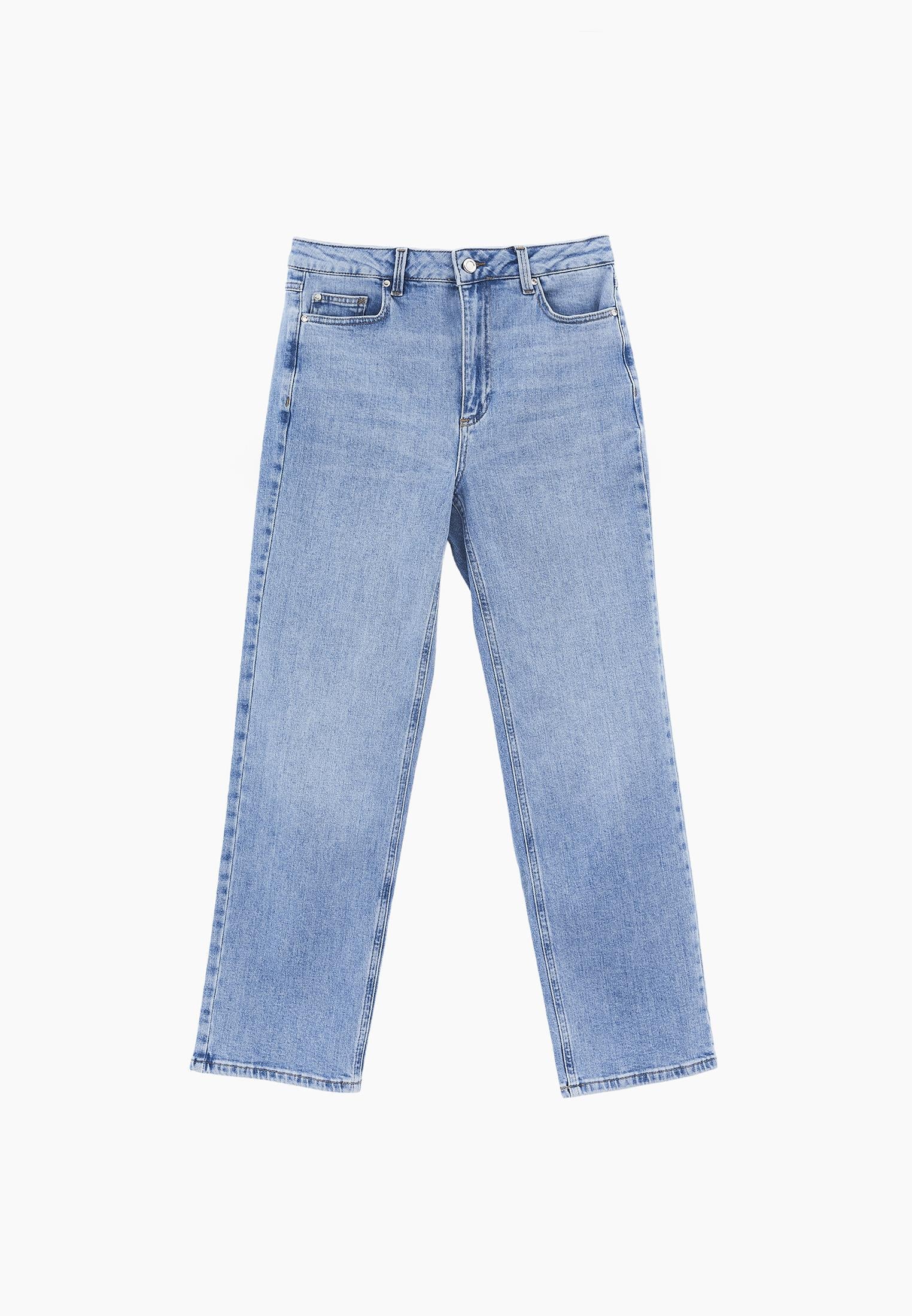 High Waist Straight Leg Pants With Pocket Detail - RODEO BLUE DENIM