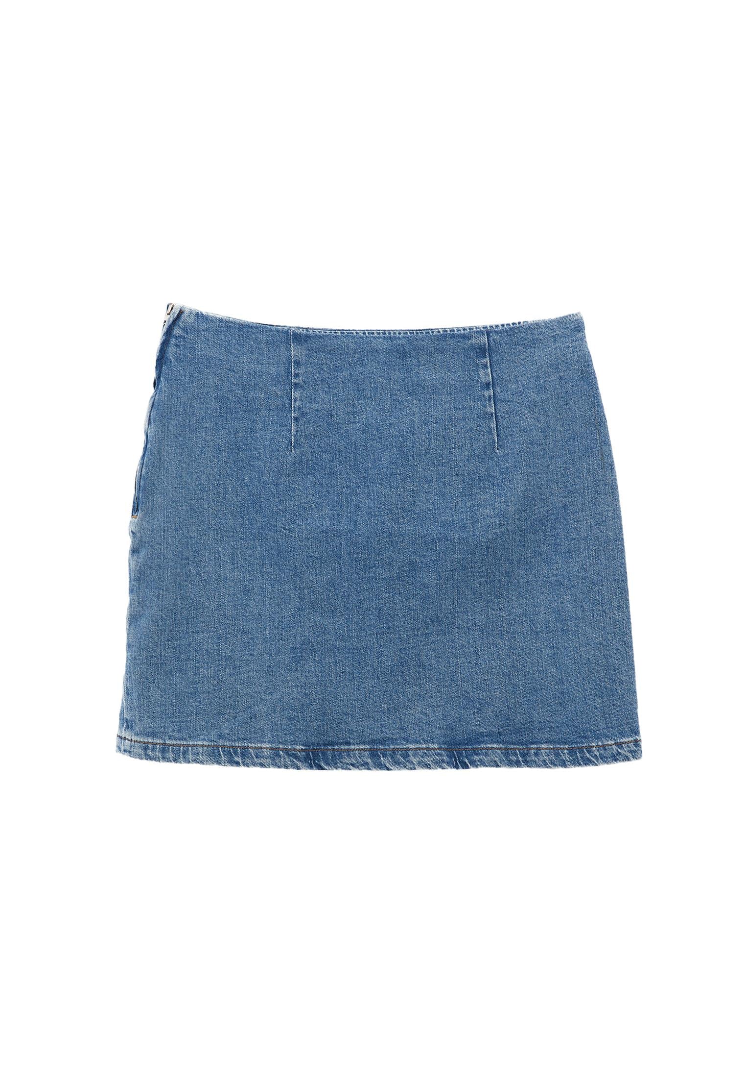 Short Skirt With Slit - RODEO BLUE DENIM