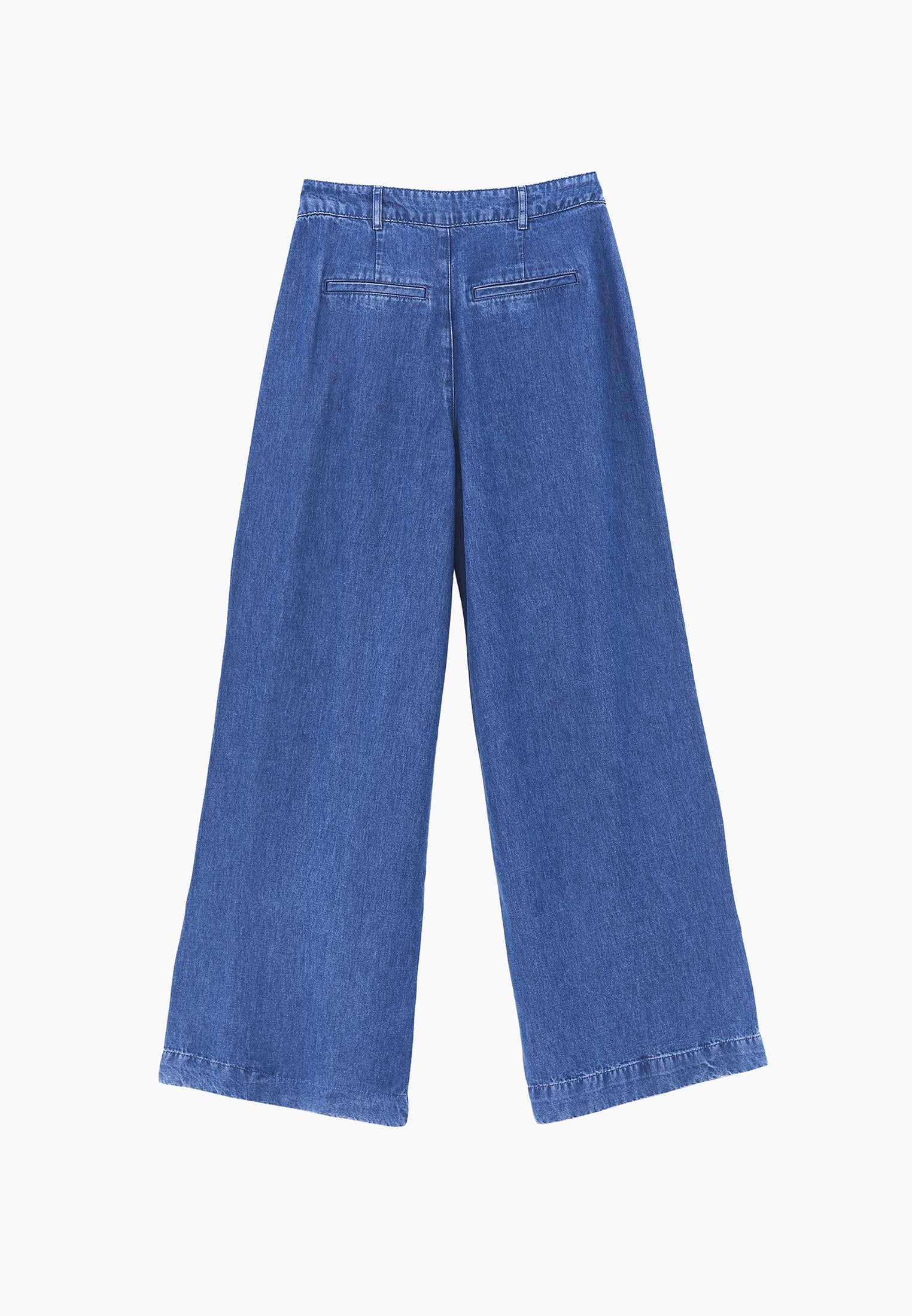 Pleated Wide Leg Pants - RODEO BLUE DENIM
