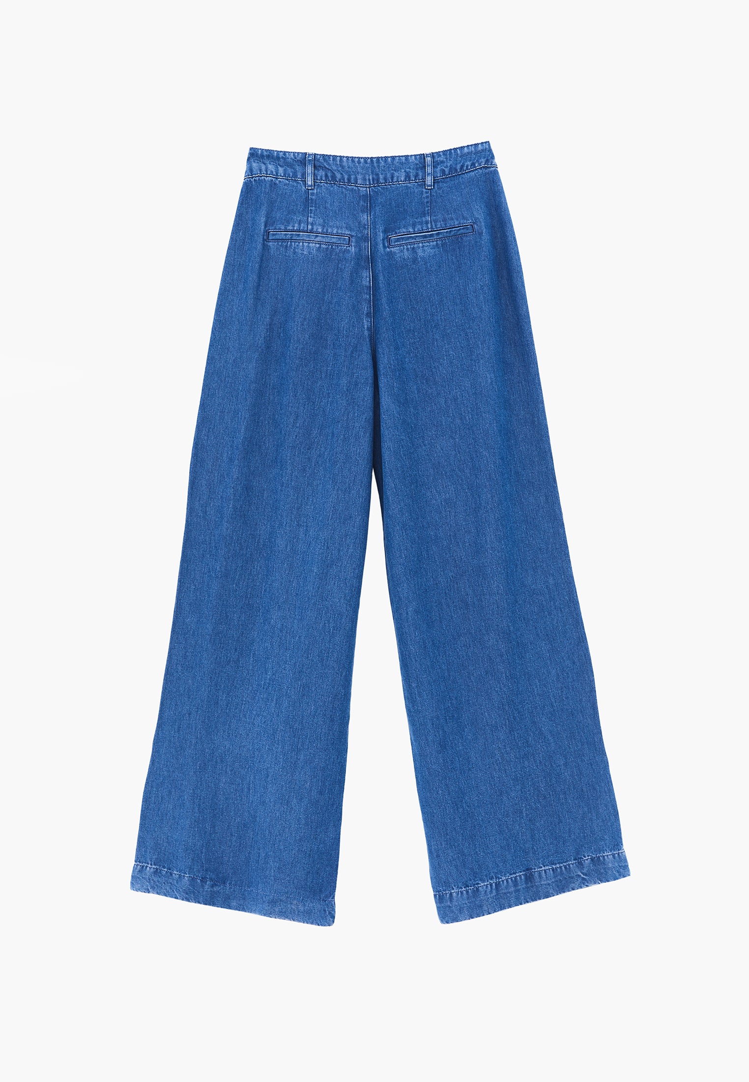 Wide Leg Regular Waist Pleated Trousers - RODEO BLUE DENIM