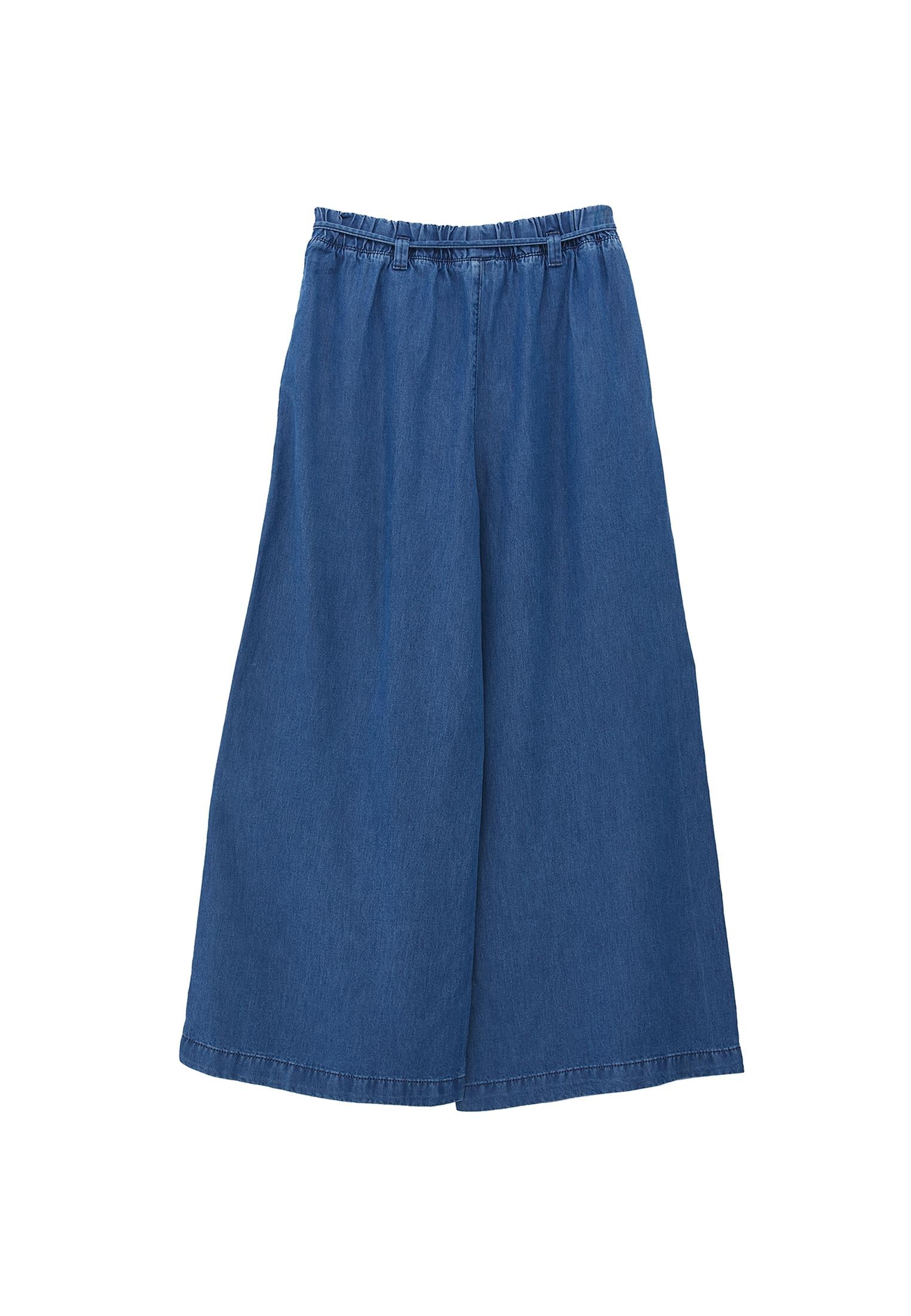 Elastic Waist Wide Leg Denim Pants - RODEO BLUE DENIM