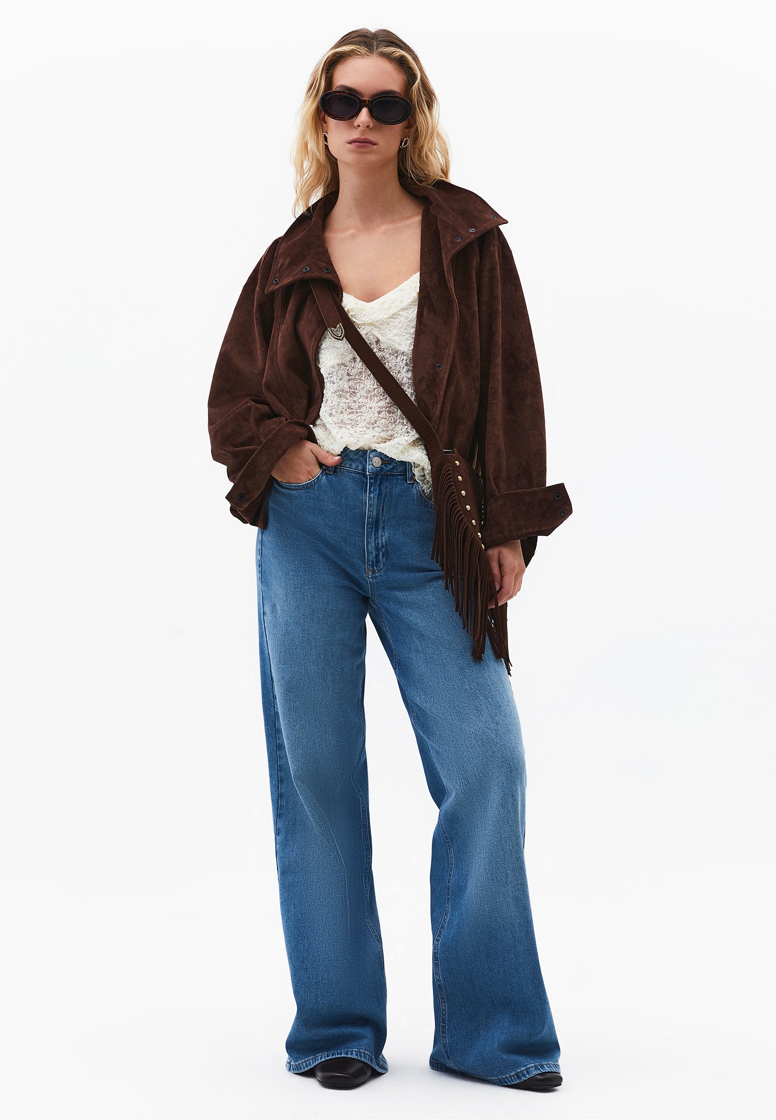 High Waist Wide Leg Pants - RODEO GREEN DENIM