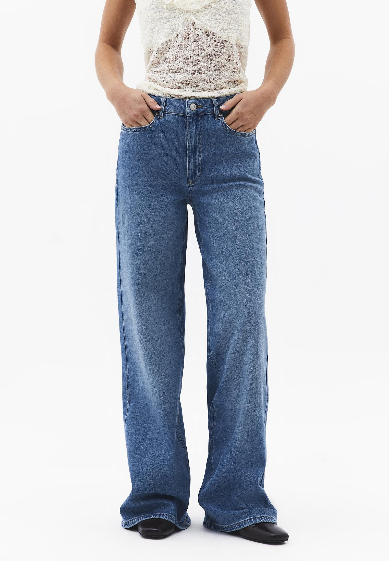 High Waist Wide Leg Pants - RODEO GREEN DENIM