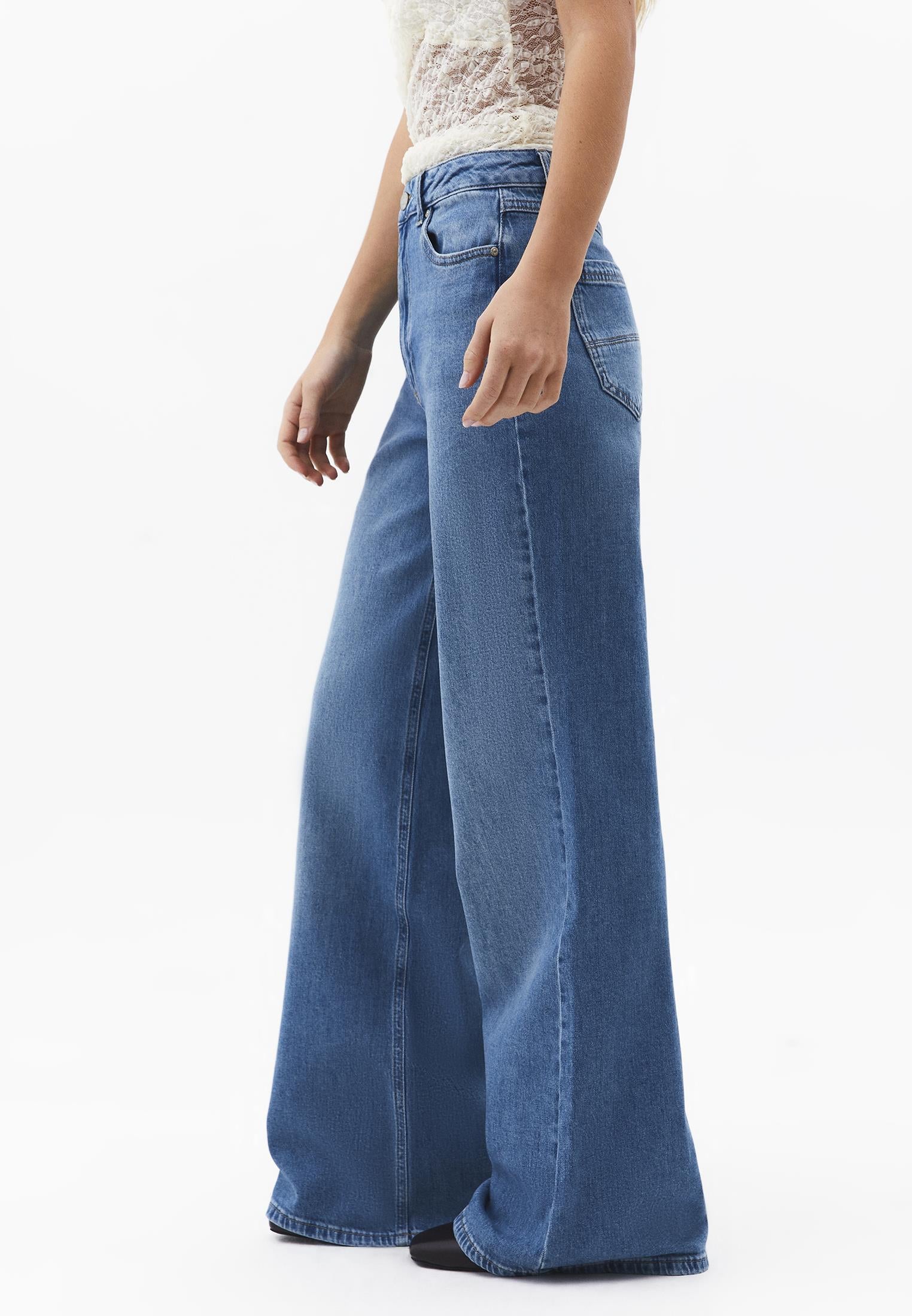 High Waist Wide Leg Pants - RODEO GREEN DENIM