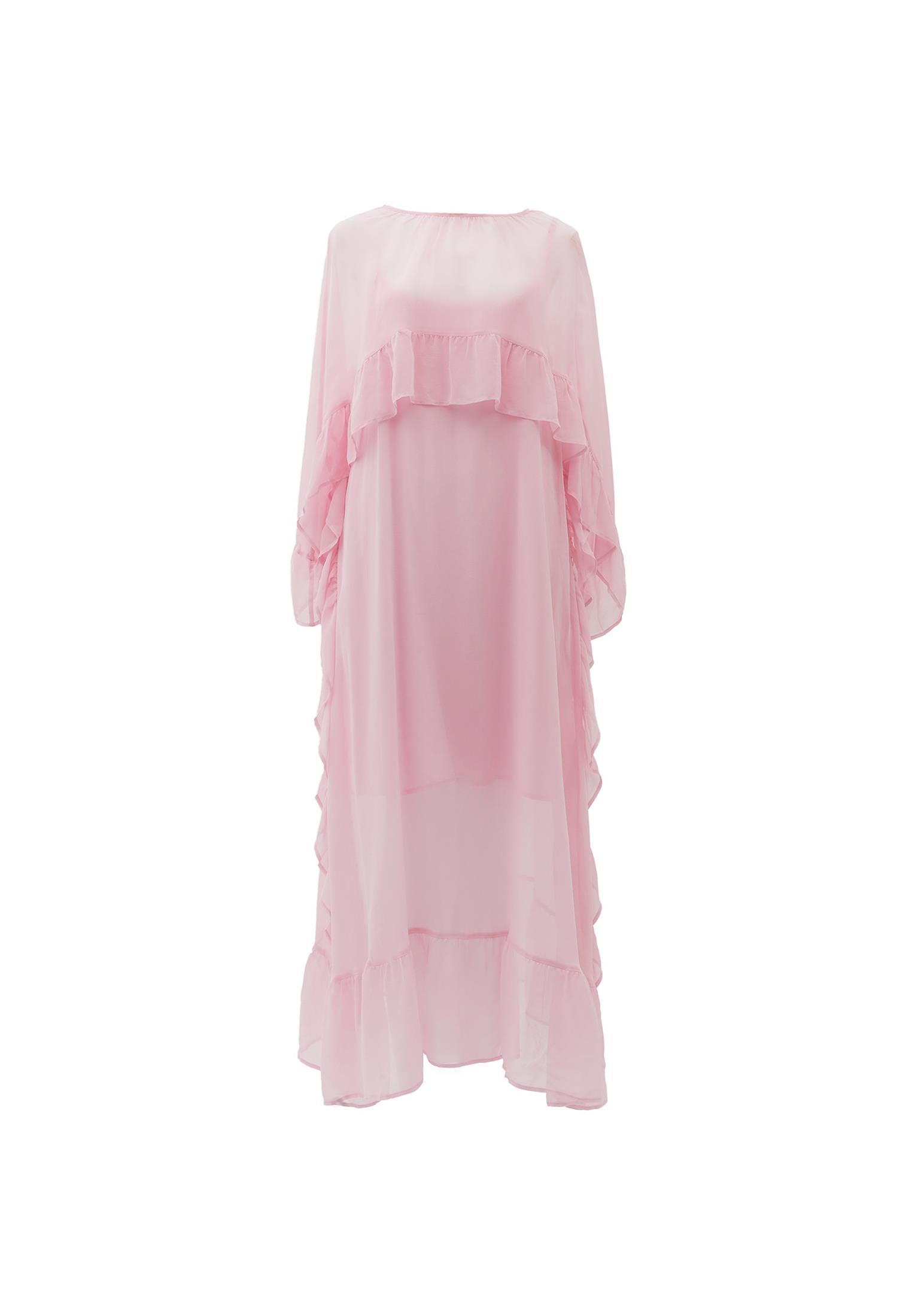 Long Sleeve Off Shoulder Dress With Ruffle Details - ROSEATE SPOONBILL