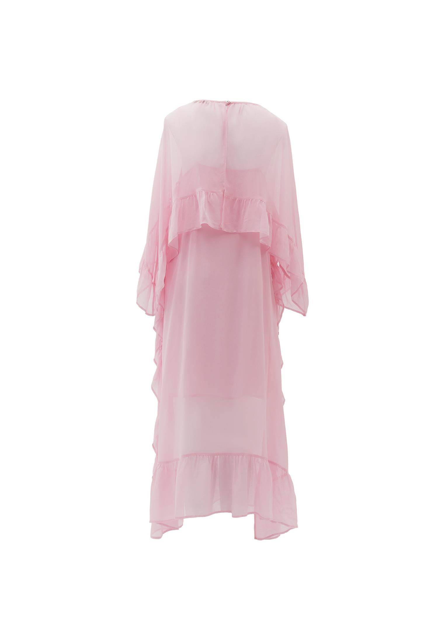 Long Sleeve Off Shoulder Dress With Ruffle Details - ROSEATE SPOONBILL