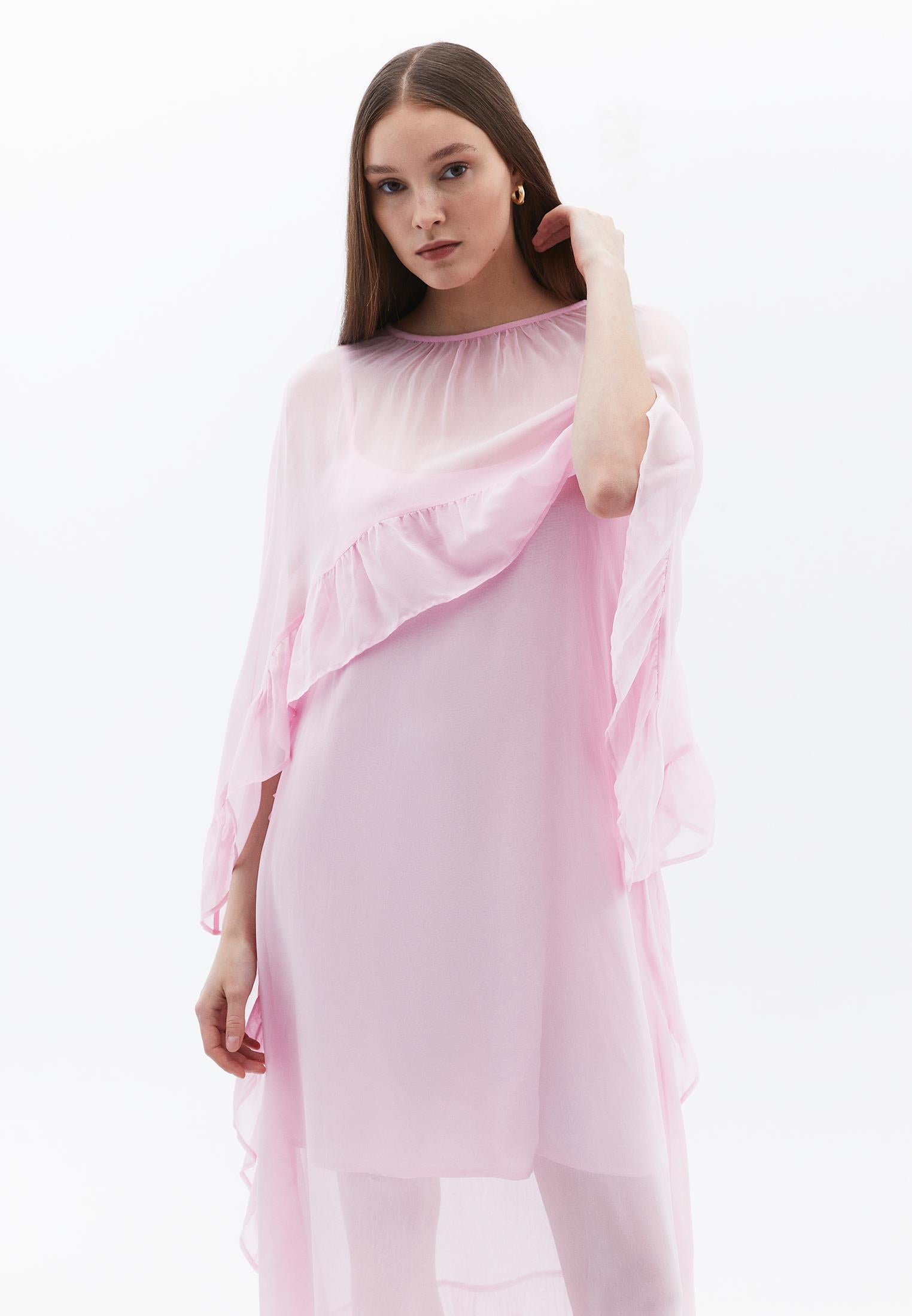 Long Sleeve Off Shoulder Dress With Ruffle Details - ROSEATE SPOONBILL