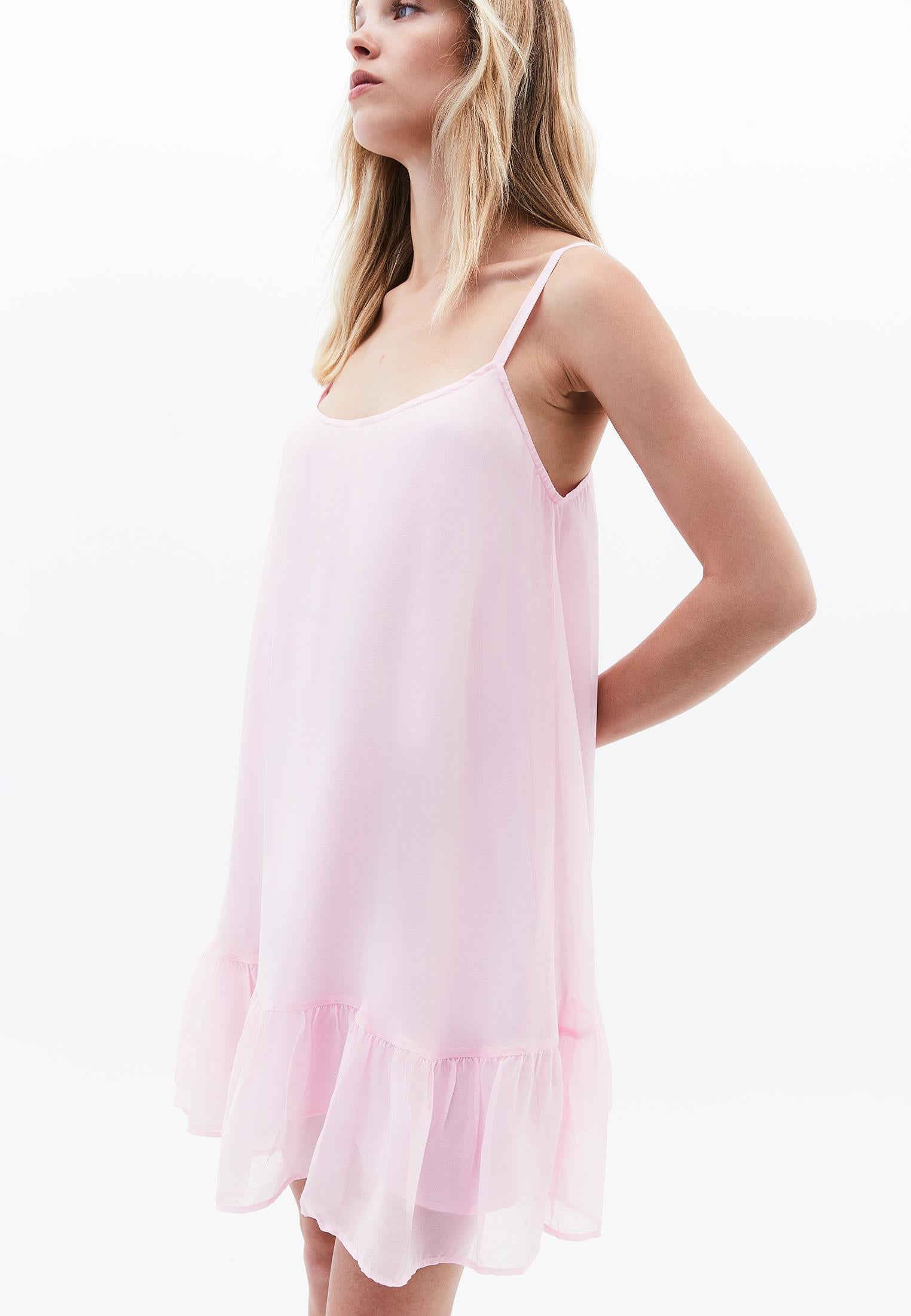Boat Neck Ruffle Detailed Short Dress - ROSEATE SPOONBILL