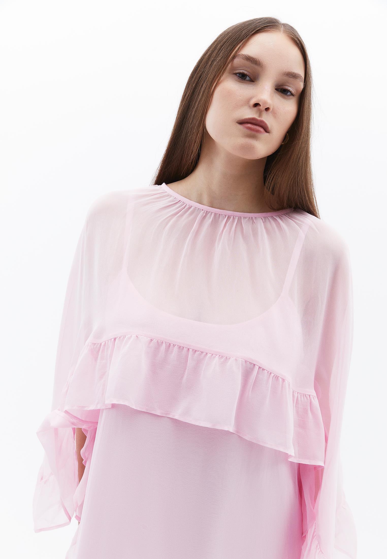 Long Sleeve Off Shoulder Dress With Ruffle Details - ROSEATE SPOONBILL