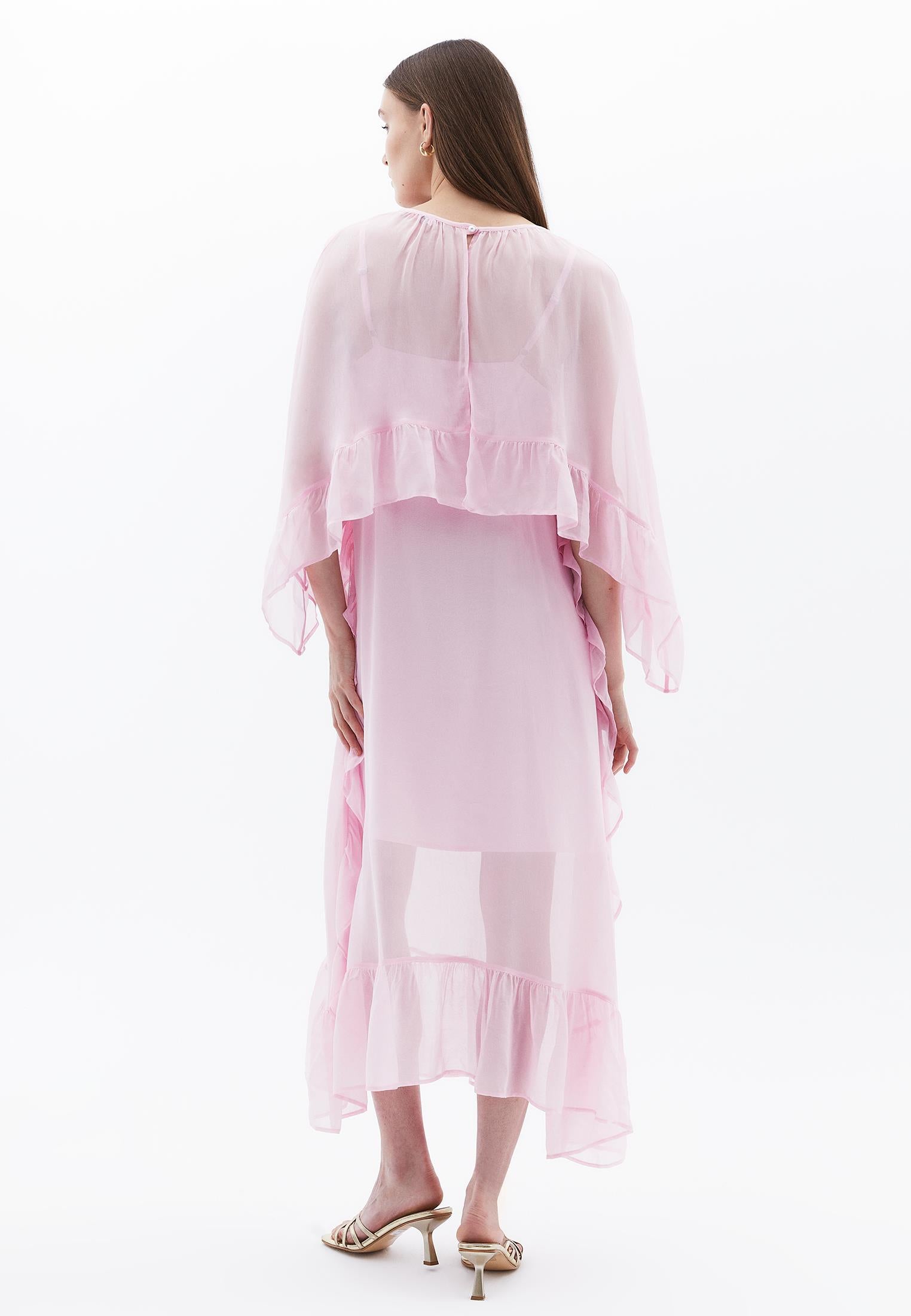 Long Sleeve Off Shoulder Dress With Ruffle Details - ROSEATE SPOONBILL