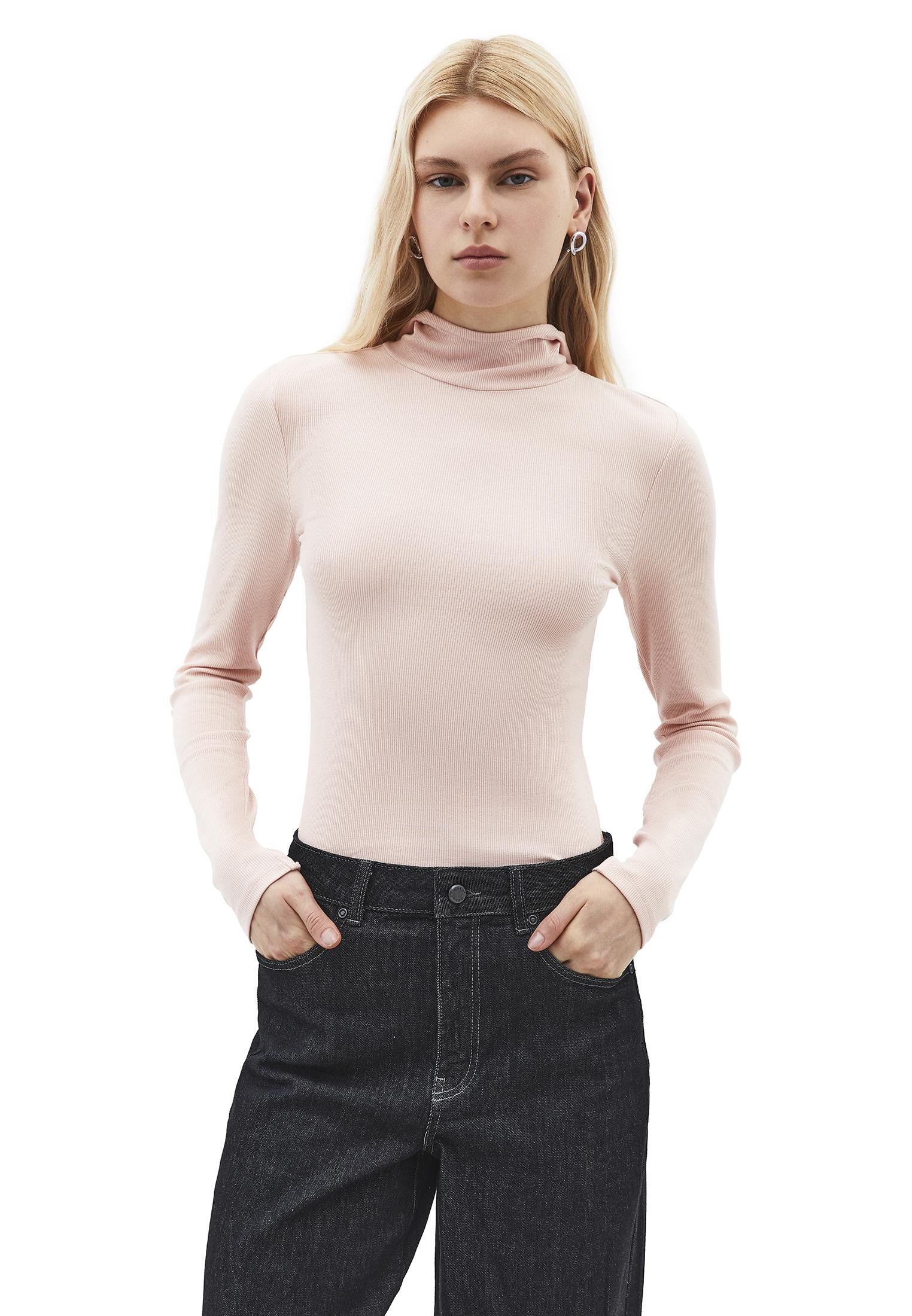 Hooded Turtleneck Blouse - ROSE SMOKE