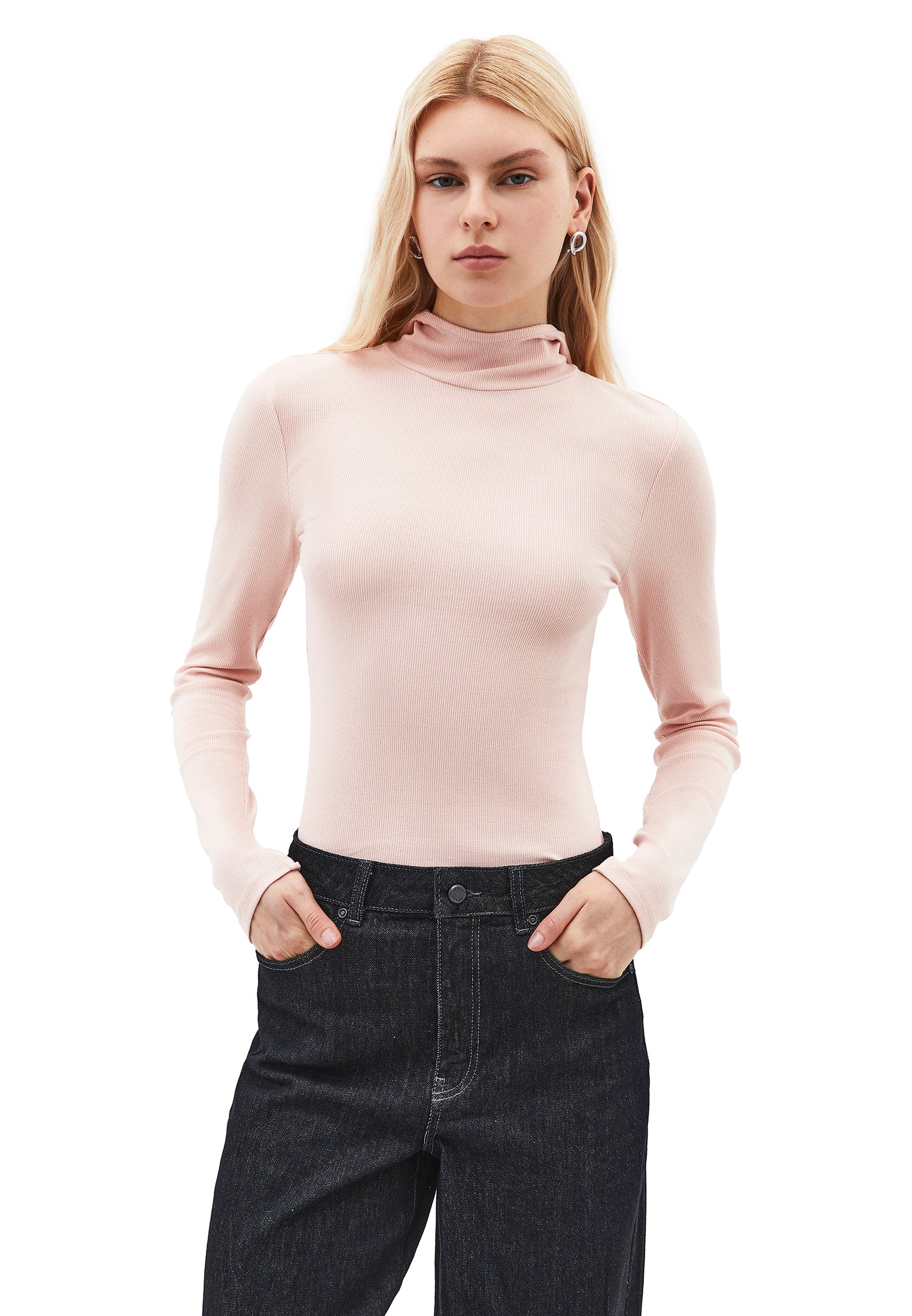 Hooded Turtleneck Blouse - ROSE SMOKE