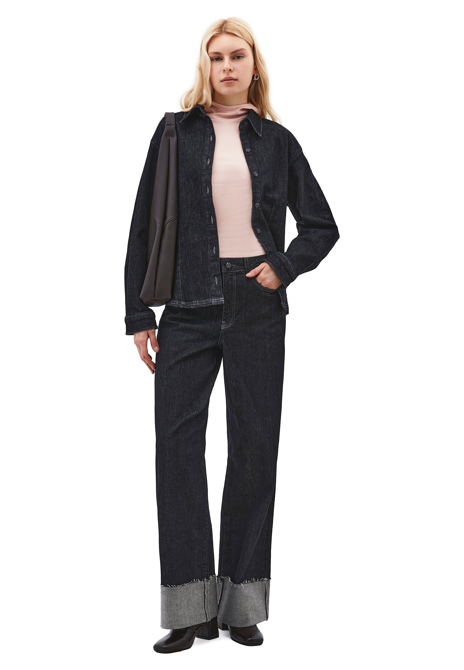 Hooded Turtleneck Blouse - ROSE SMOKE